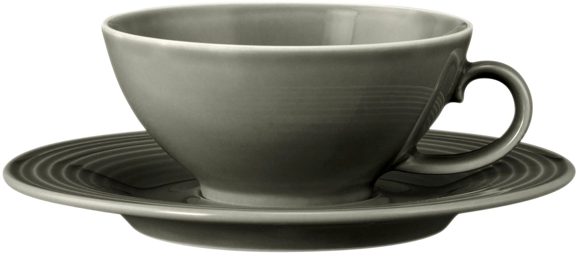 Seltmann Weiden Teeservice Geschirr-Set Beat (18-tlg), 6 Personen, Porzellan, Teller, Tassen, Untertassen, Rillendekor, 18 Teile, für 6 Personen