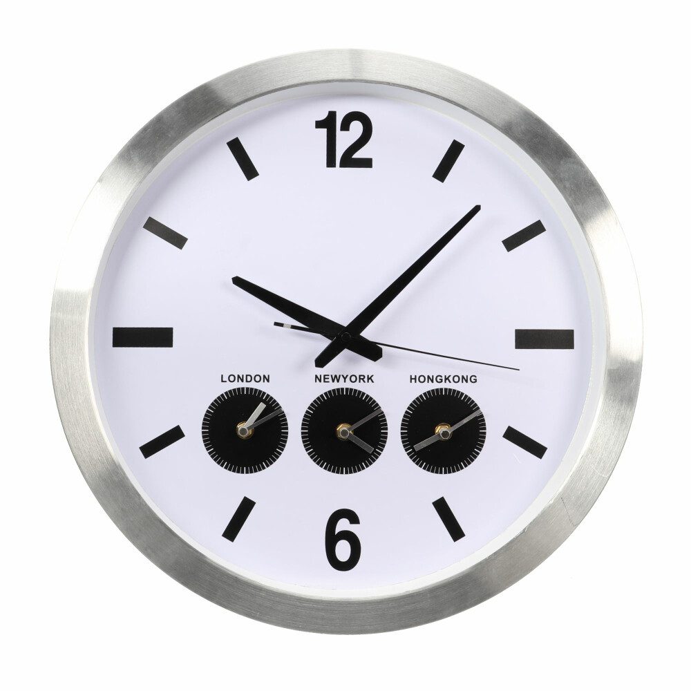 Wanduhr ALUMINIUM-WELTZEITUHR MIT UND DREI ZEITZONEN - Ø 45.5 cm