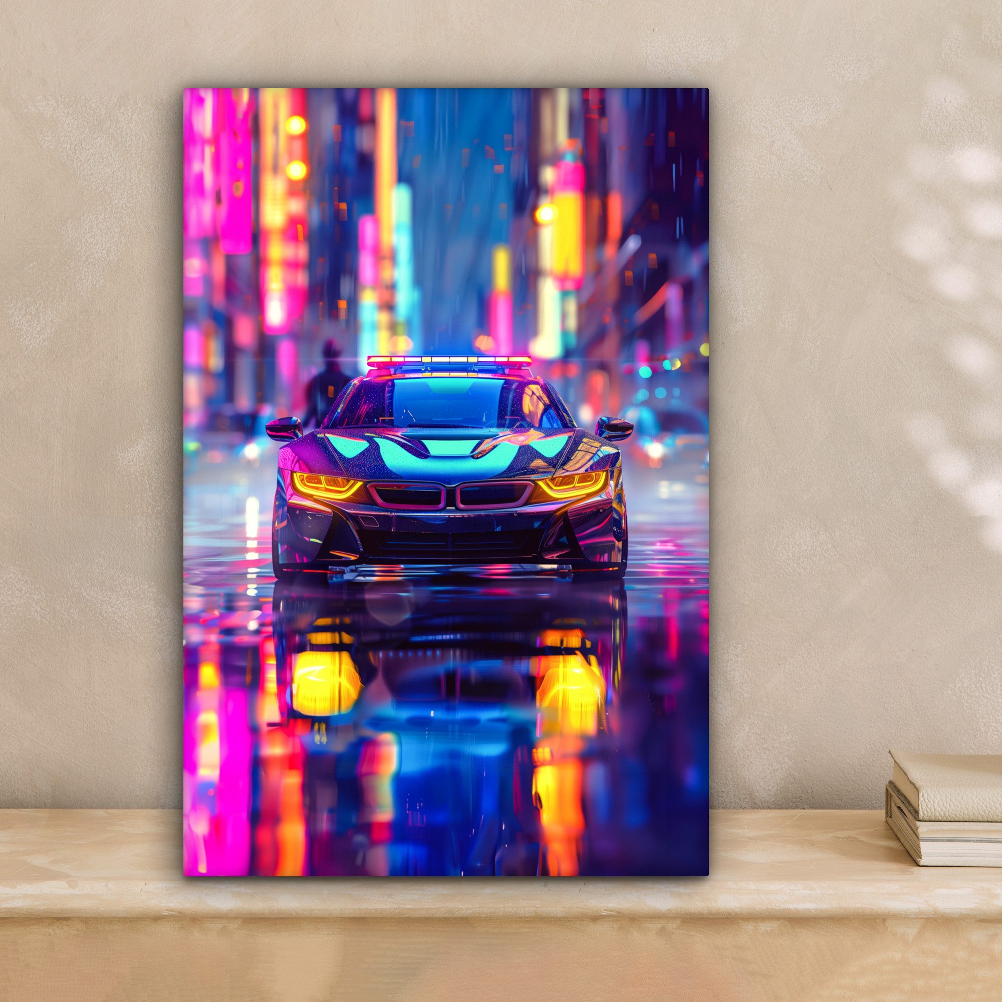 OneMillionCanvasses® Leinwandbild Auto - Polizei - Stadt - Jungen - Farbenfroh, Fotodruck (1 St), Teenager Zimmer Bild, Jugendzimmer Deko, Kinder Wanddeko, 20x30 cm