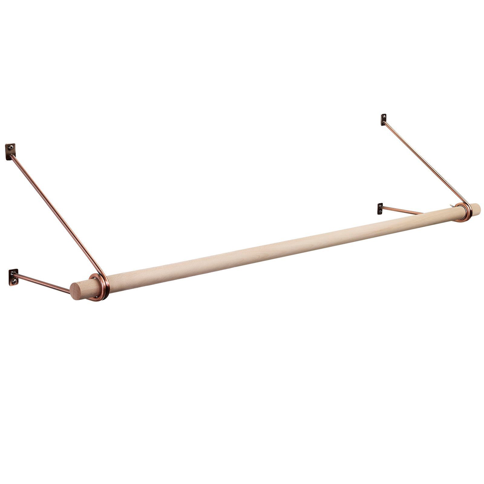 SO-TECH® Wandgarderobe 260 x 250 mm mit Ø 30 mm Kleiderstange aus Holz (Spar-Set, 1 St), Rosengold mit 50 cm Garderobenstange aus Buche