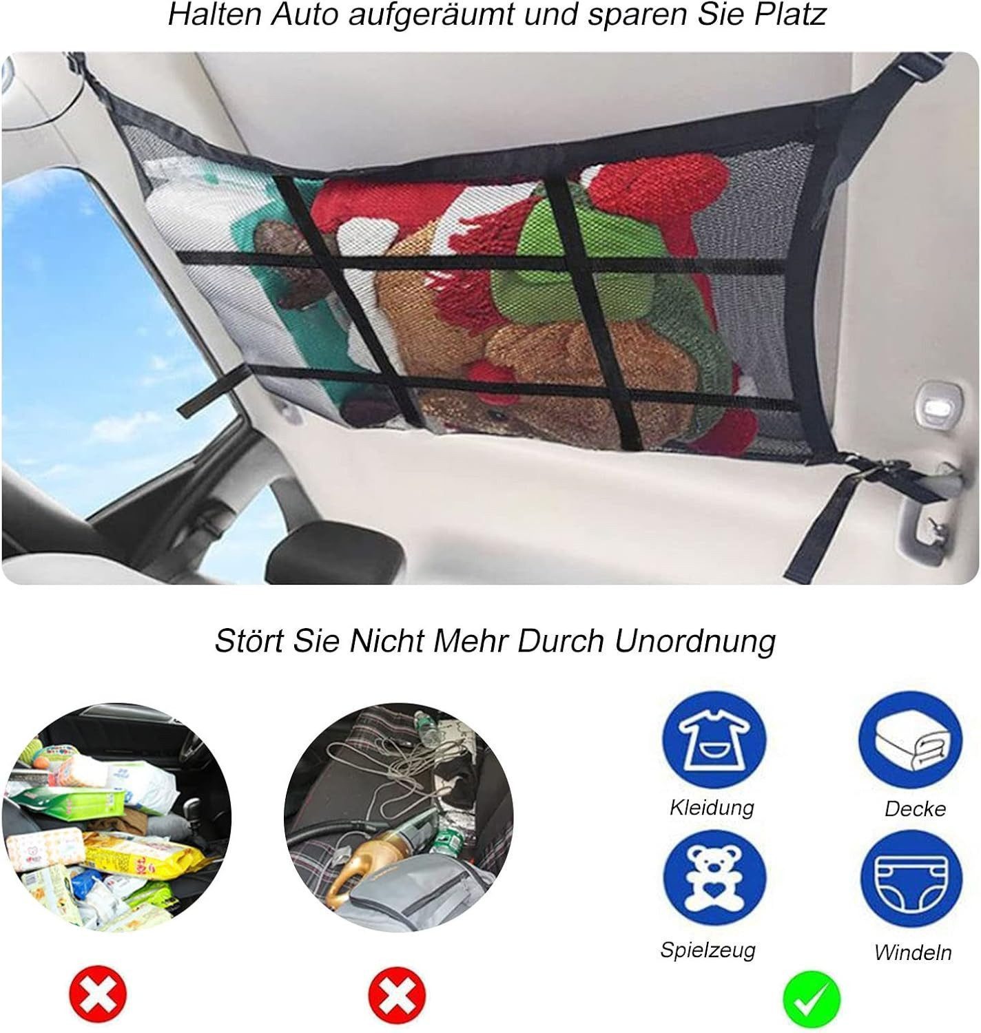 FELIXLEO Kofferorganizer Gepäcknetz Auto doppellagig Dach Aufbewahrung SUV Van 90x65cm