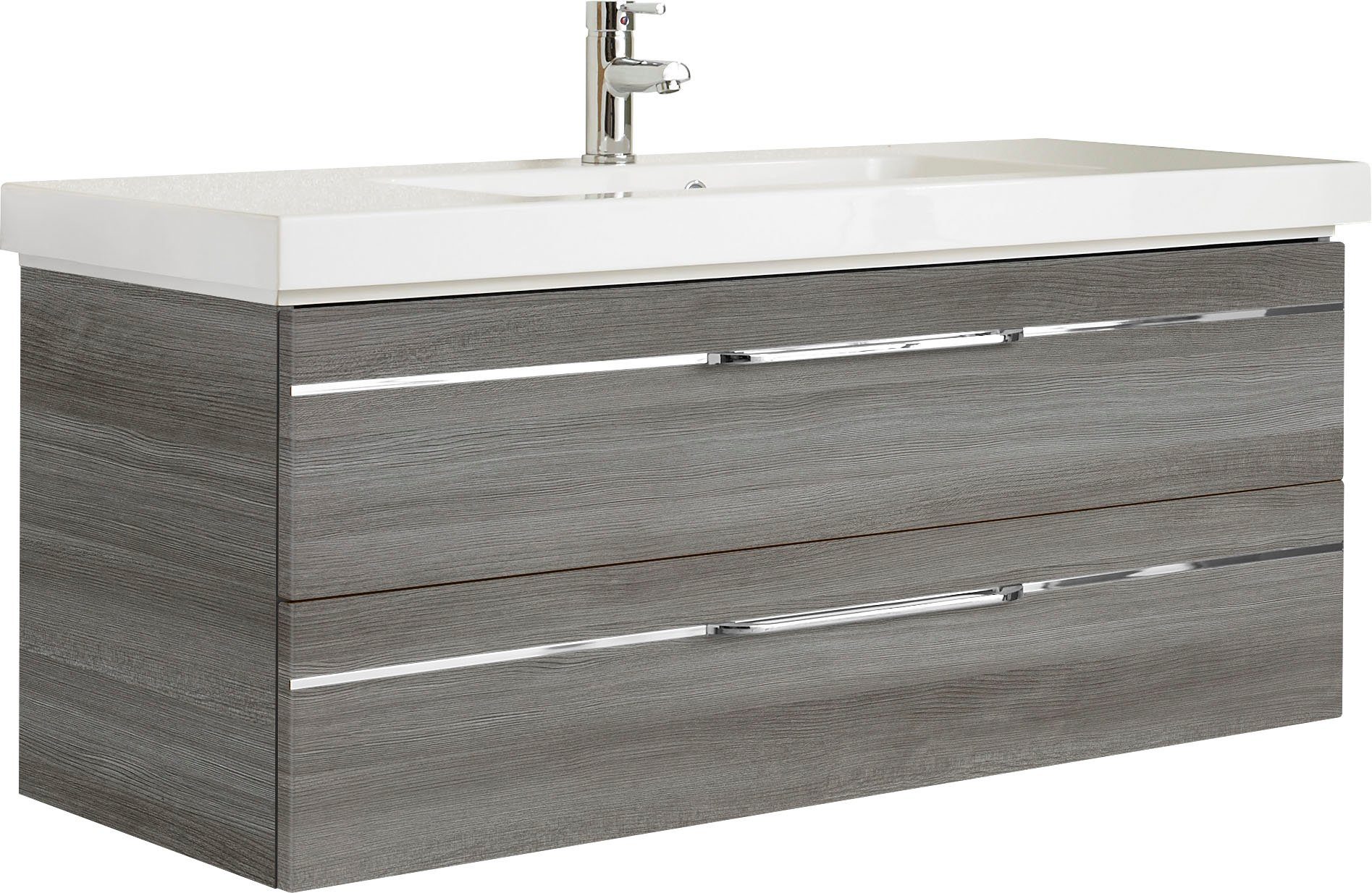Saphir Badmöbel-Set Balto Sprint Waschplatz mit Mineralmarmor-Waschtisch, 123 cm breit, (1-St), Waschtisch und Unterschrank, inkl. Türdämpfer, mit 2 Schubladen