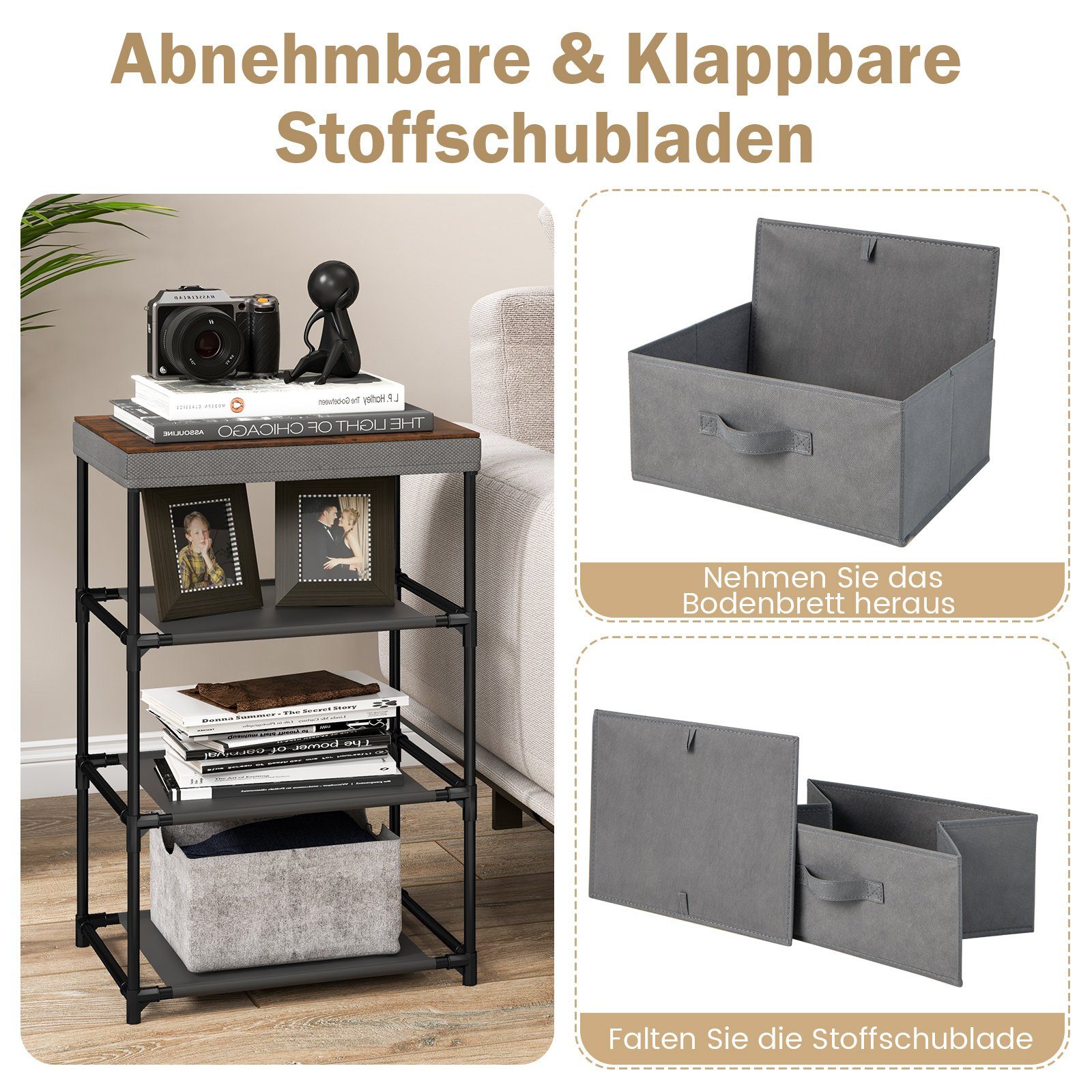 COSTWAY Nachttisch (1-St), mit 3 klappbarem günstig online kaufen