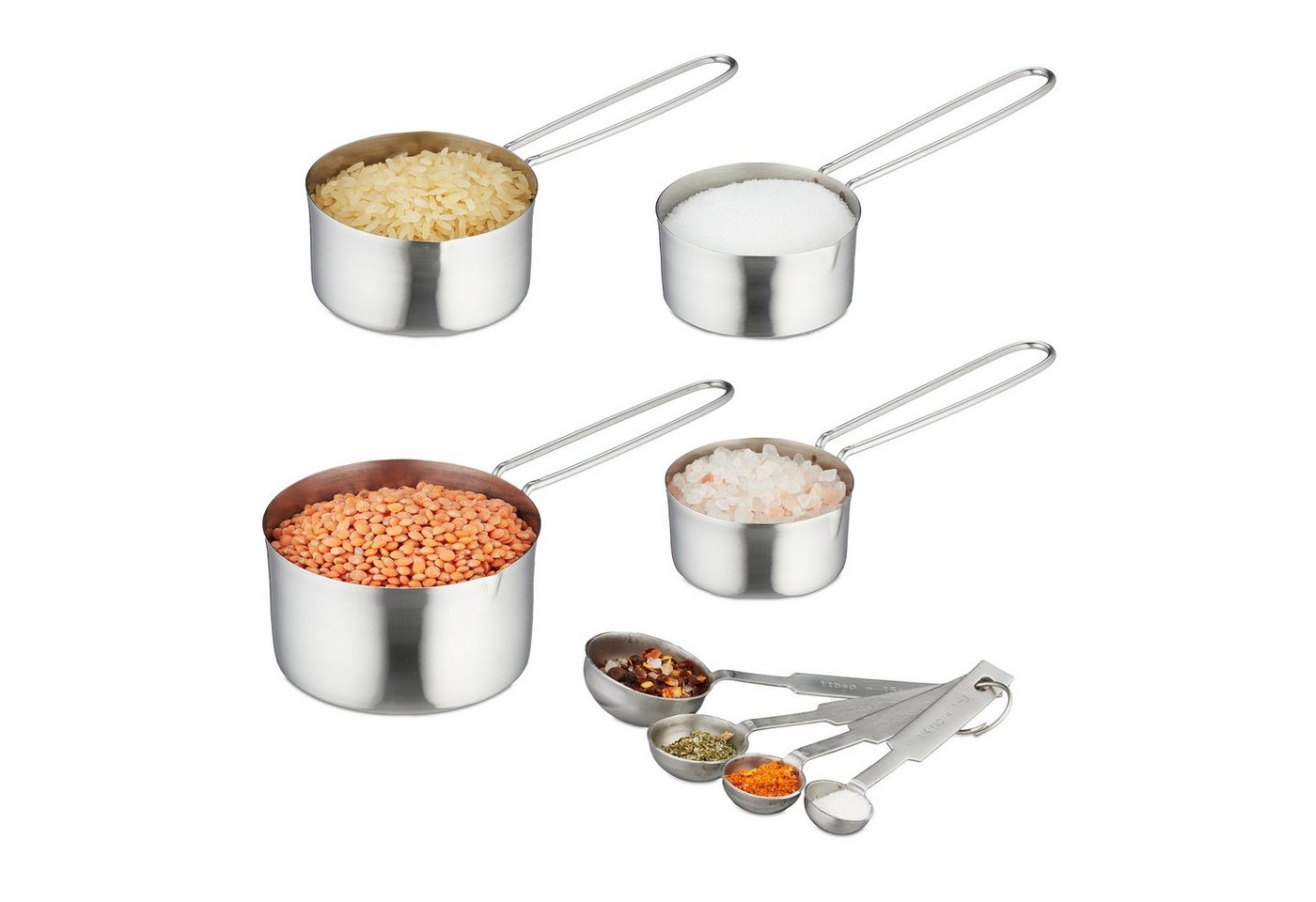 relaxdays Messbecher 8-tlg. Messbecher und Messlöffel Set, Edelstahl, (8-St)