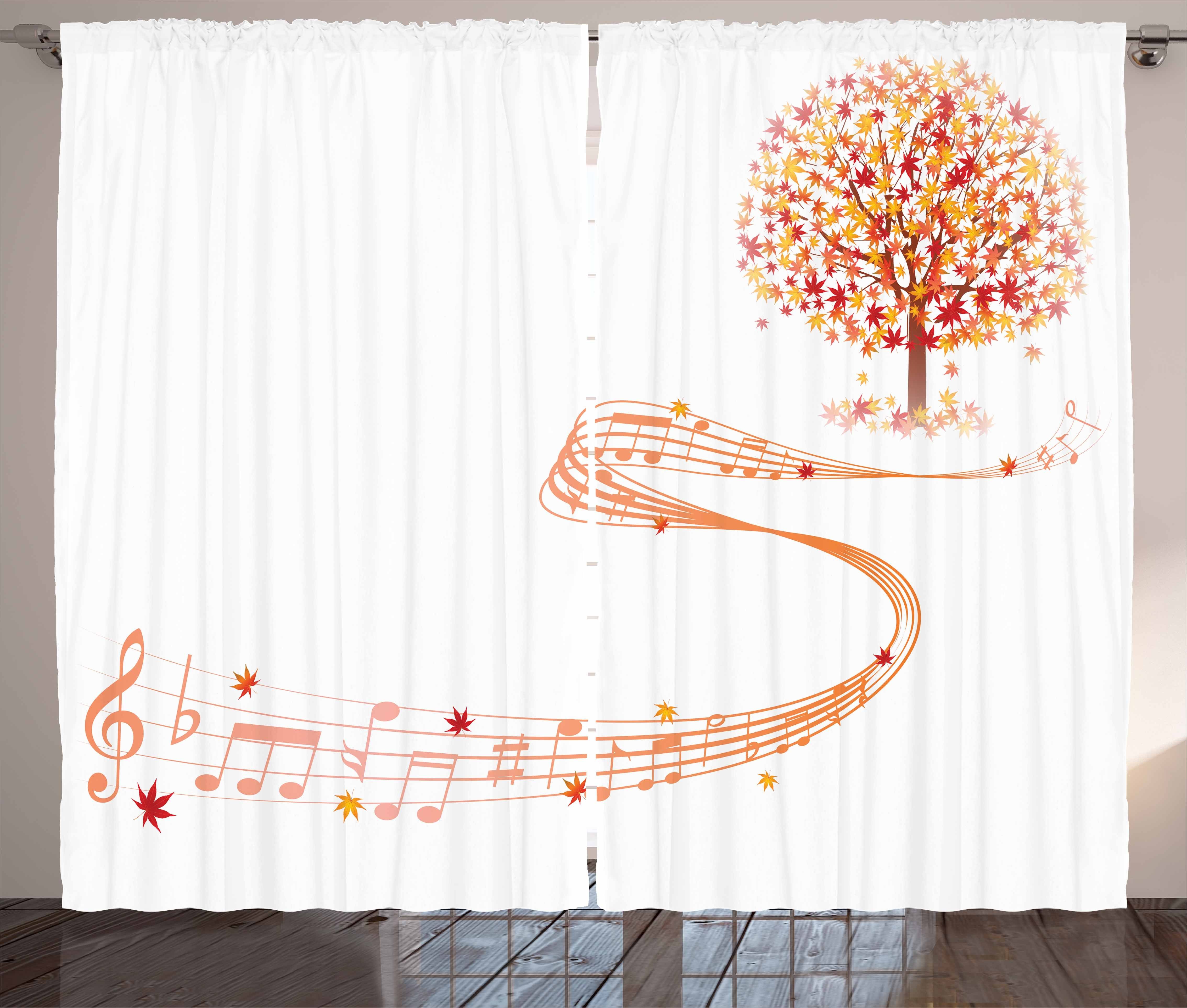 Gardine Schlafzimmer Kräuselband Vorhang mit Schlaufen und Haken, Abakuhaus, Herbst Musik-Blatt und Hinweise