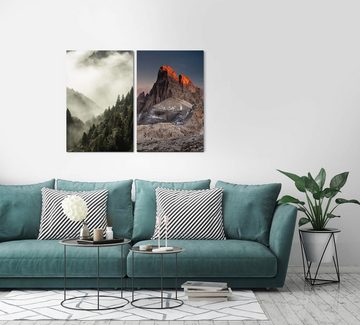 Sinus Art Leinwandbild 2 Bilder je 60x90cm Dolomiten Tannenwald Nebel Wolken Natur Stille Beruhigend