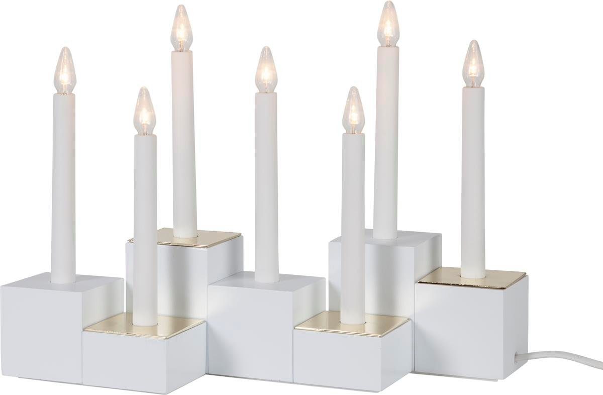 STAR TRADING Fensterleuchter LED-Fensterleuchter 7flammig warmweiße LED 29cm Schalter Weiß/Gold, LED Classic, warmweiß (2100K bis 3000K)