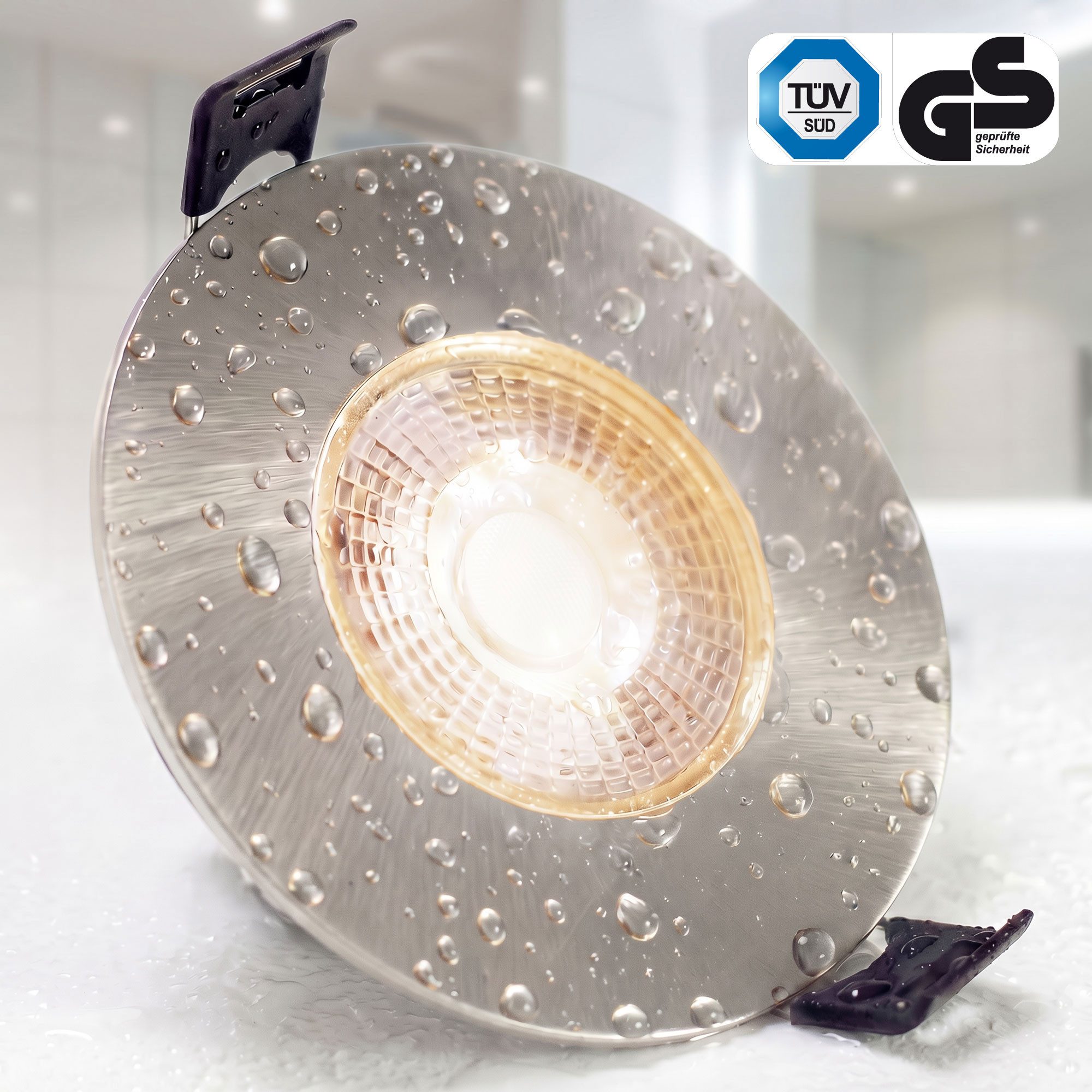Maxkomfort LED Einbaustrahler 6er/12er Set Einbauleuchten Bad 230V, warmweiß, ultraflach & dimmbar, LED fest integriert, Warmweiß, 3000K, IP44 Einbauspots Decke Bad, 230V, 5W, 365lm, Ø90mm