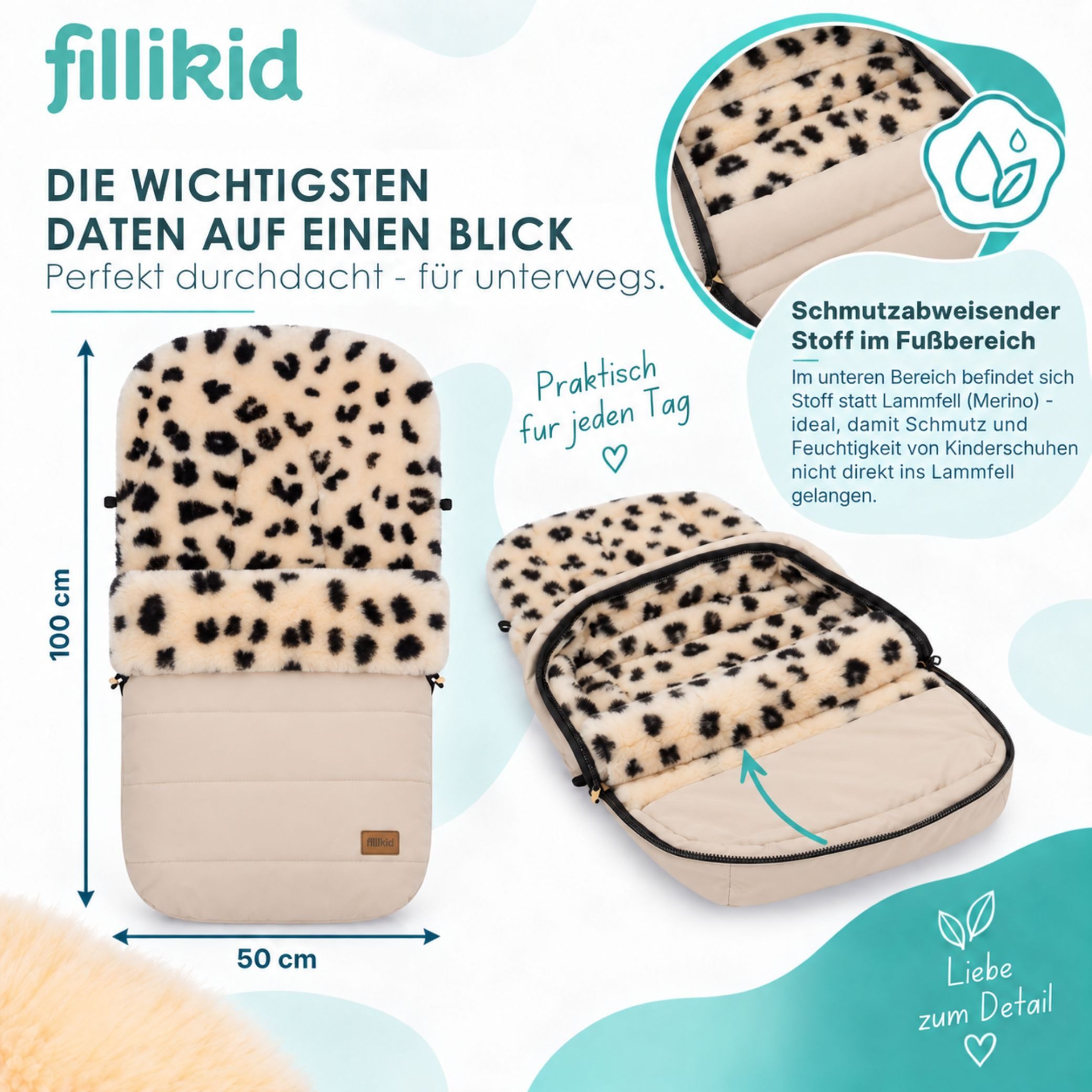 Fillikid Fußsack Winterfußsack Bernina Lammfell Exklusiv, Warmer Winterfußsack mit echtem Merino-Lammfell wasserabweisend und – Bild 4 von 5