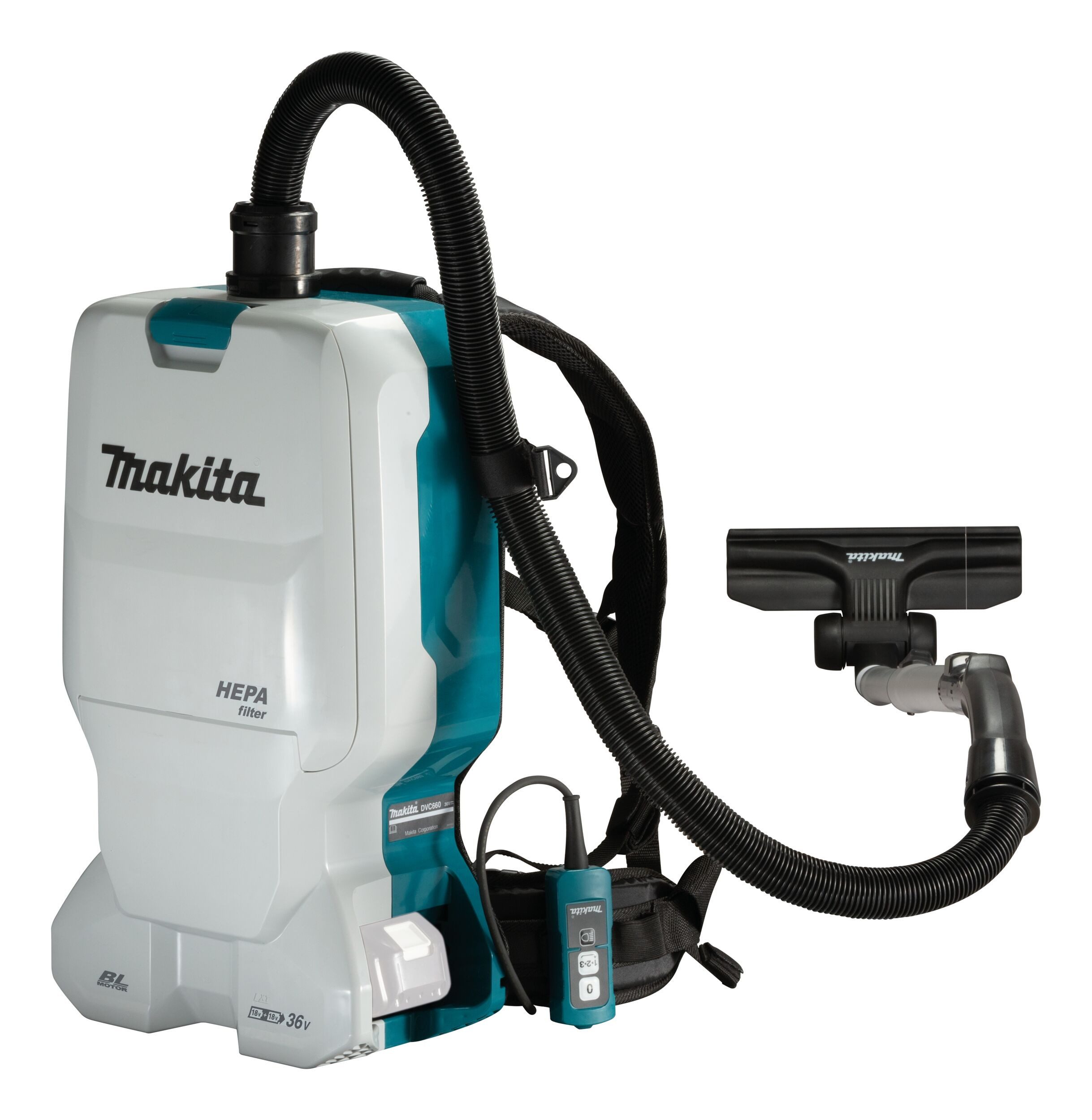 Makita Akku-Rucksackstaubsauger, 2 x 18V, DVC660Z, 6 l, Ohne Akku - im Karton