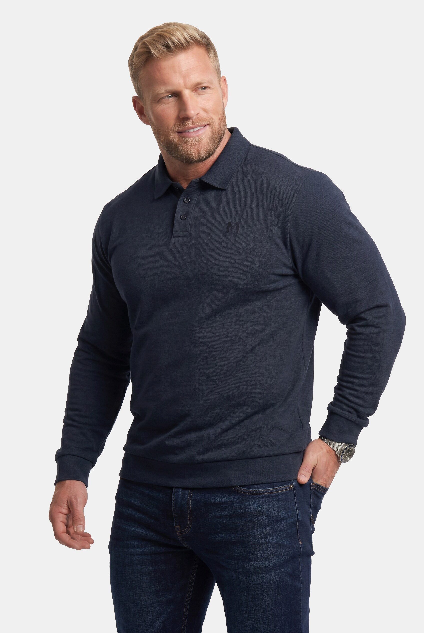 Men Plus Poloshirt Poloshirt Bauchfit Basic Piqué Langarm