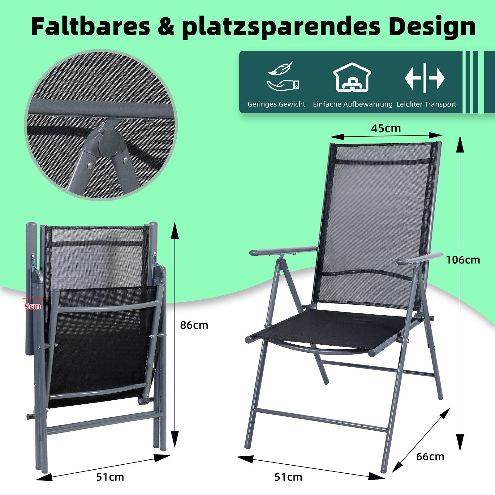 CCLIFE Klappstuhl Gartenstühle Balkonstühle Alu Gartenstuhl Klappstuhl Camping, 2er Set