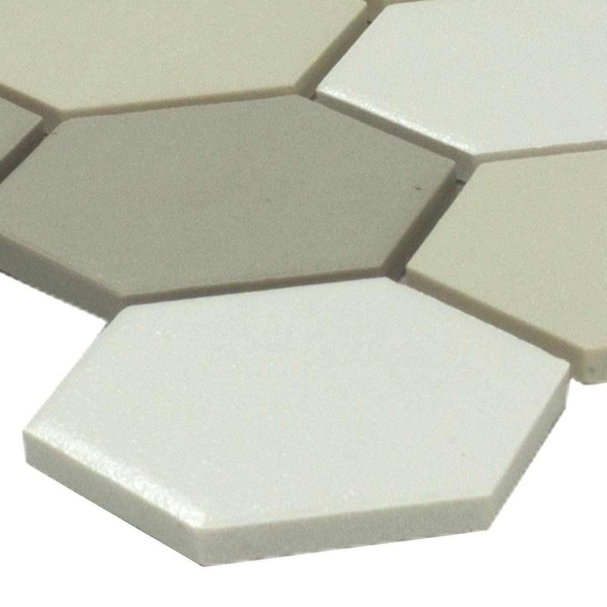 Mosafil Mosaikfliesen Keramik Mosaikfliese Hexagon Bern, Keramik 32.500x28.100, weiß-beige-grau, Verlegefertig auf ein Netz geklebt - Frostsicher - Wasserfest