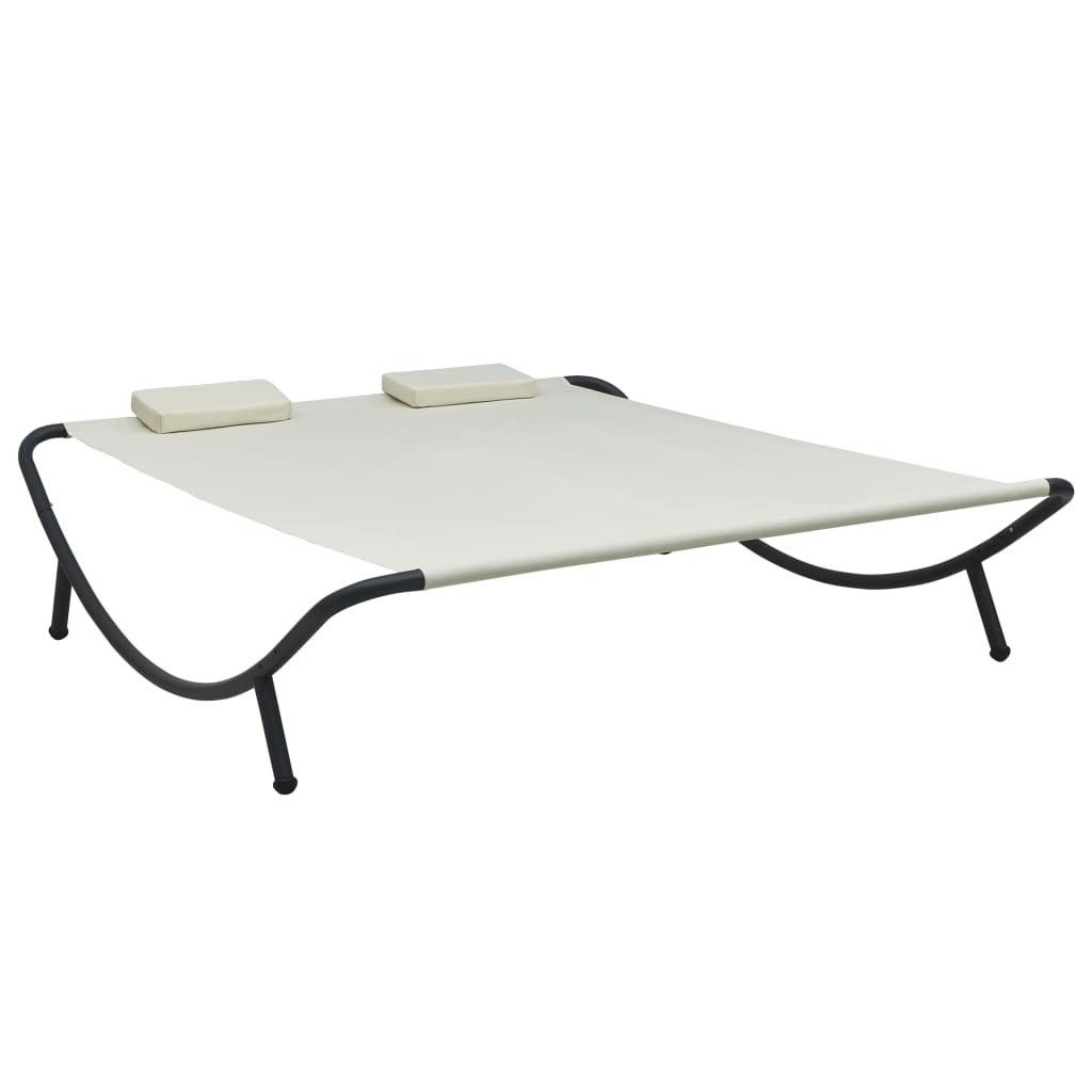 Gartenliege Outdoor-Loungebett Stoff Cremeweiß Gartenliege Sonnenliege