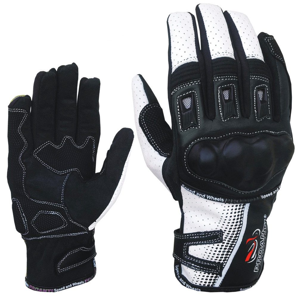 PROANTI Motorradhandschuhe Motorrad Handschuhe Sommer: Leder Textil Mix, Belüftet, Leicht - weiß