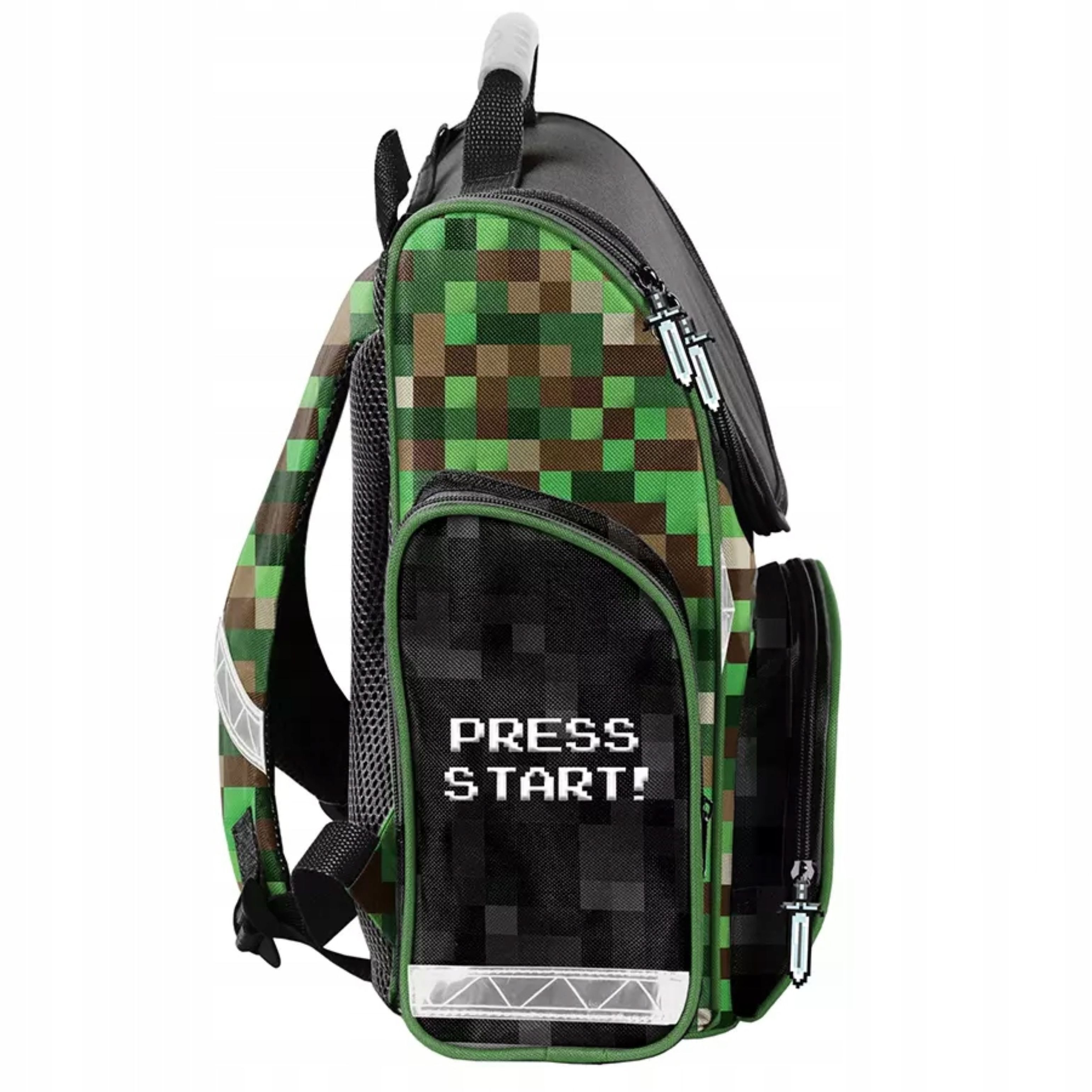 PASO Schulranzen Schulranzen Jungen Gamer Pixel Grün 1. Klasse Ergonomisch Paso