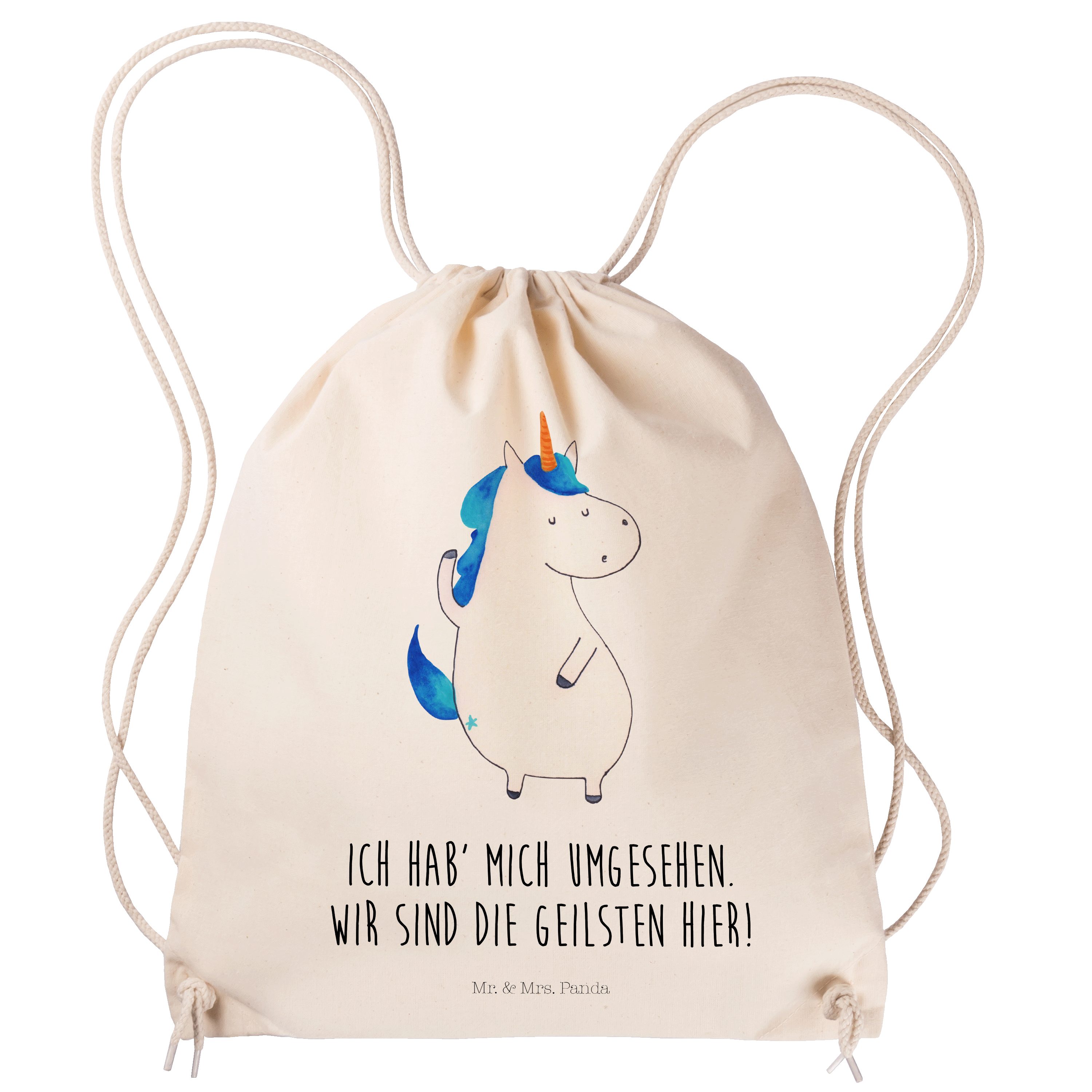 Transparent & Mr. Geschenk, (1-tlg) Sporttasche Beutel, Sporttasche - - Mrs. Panda Mann Einhörner, Einhorn