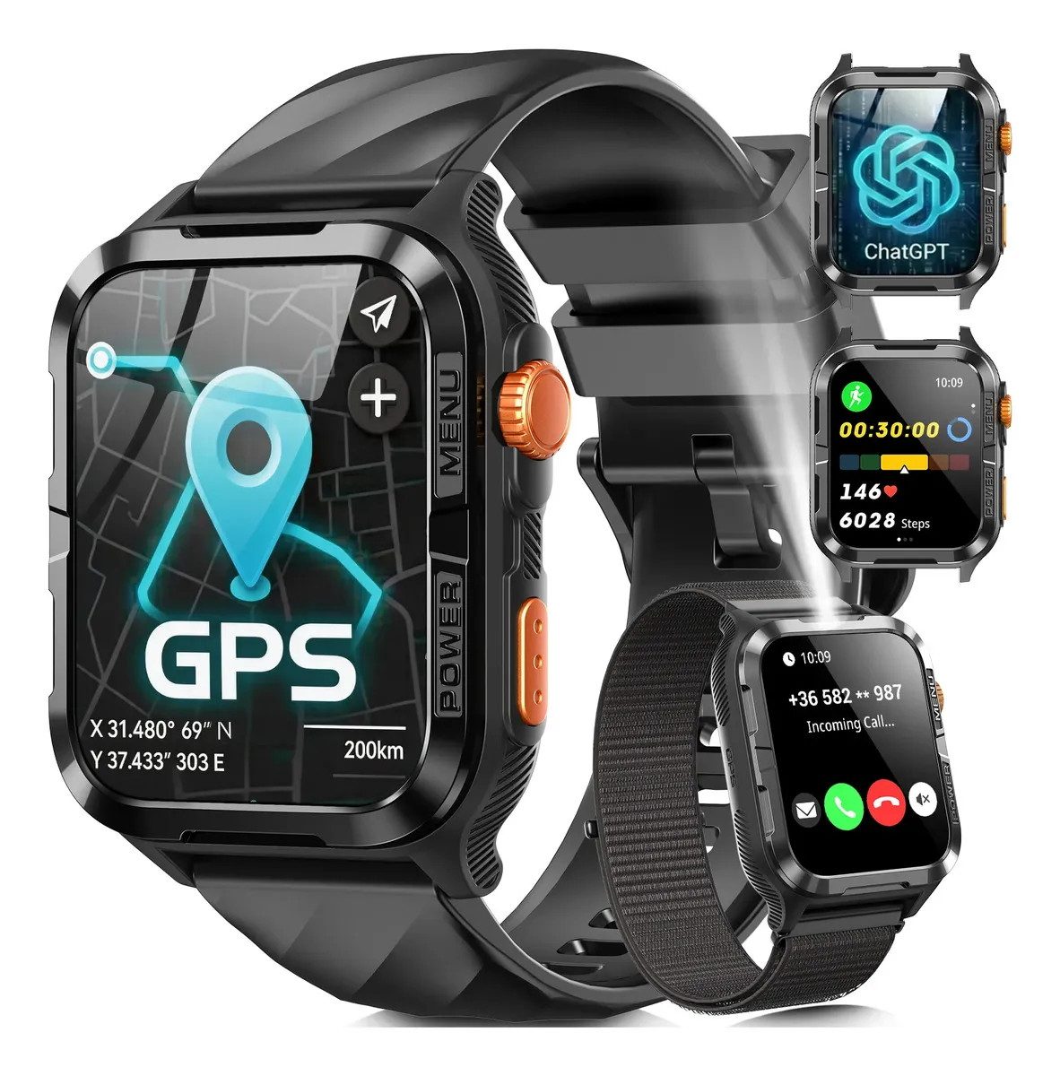 blackview W10 Pro GPS Smartwatch Damen & Herren, 45 Tage Standby, Neuheit 2026 Smartwatch (1.83 Zoll, IOS&Android), 1-tlg., Schritten,HR, SpO2, Blutdruck,LED-Leuchte, 2 Armbändern und Ladekabel, 600 mAh, KI-Assistent, Anrufe annehmen/tätigen, LED-Taschenlampe, IP68