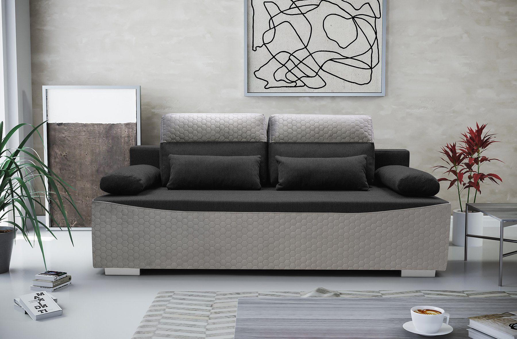 Siblo 2-Sitzer Modernes Zweisitzer Sofa Costanza mit Schlaffunktion Schwarz
