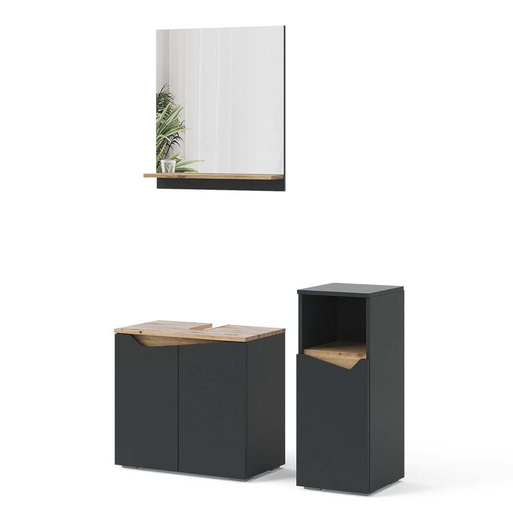 Vicco Badmöbel-Set Marelle, Anthrazit/Artisan-Eiche, 3 Teile, mit Midischra günstig online kaufen