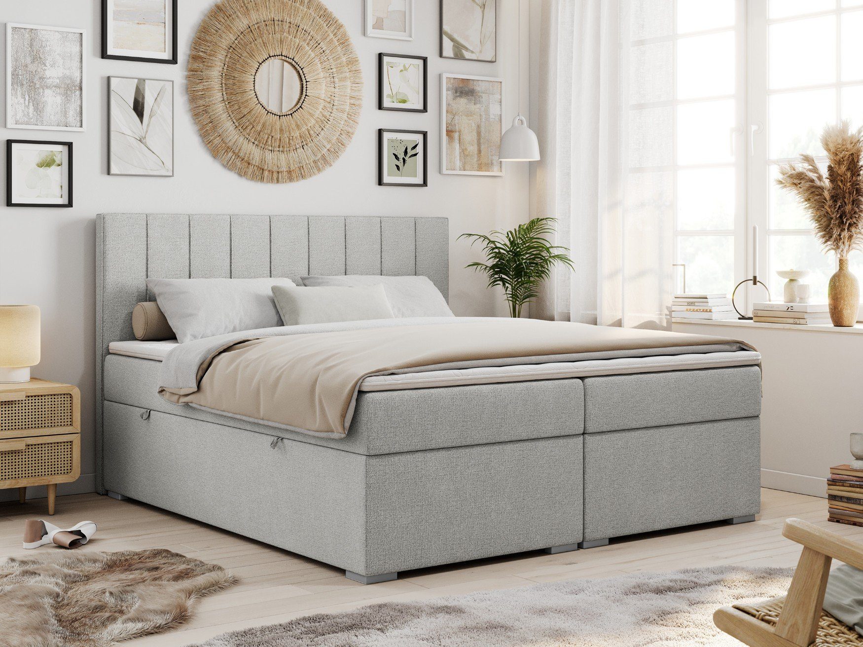 MKS MÖBEL Boxspringbett ALLY, Doppelbett mit Multipocket-Matratze, Praktisch Polsterbett