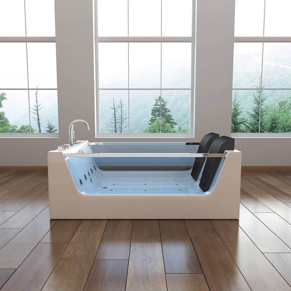 HOME DELUXE Whirlpool-Badewanne ATLANTIC - XL, (inkl. Armaturen, Wanneneinlass, Duschkopf und Mischknäufe), inkl. LED-Beleuchtung, Indoor Whirlpool mit Glasfron – Bild 5 von 5