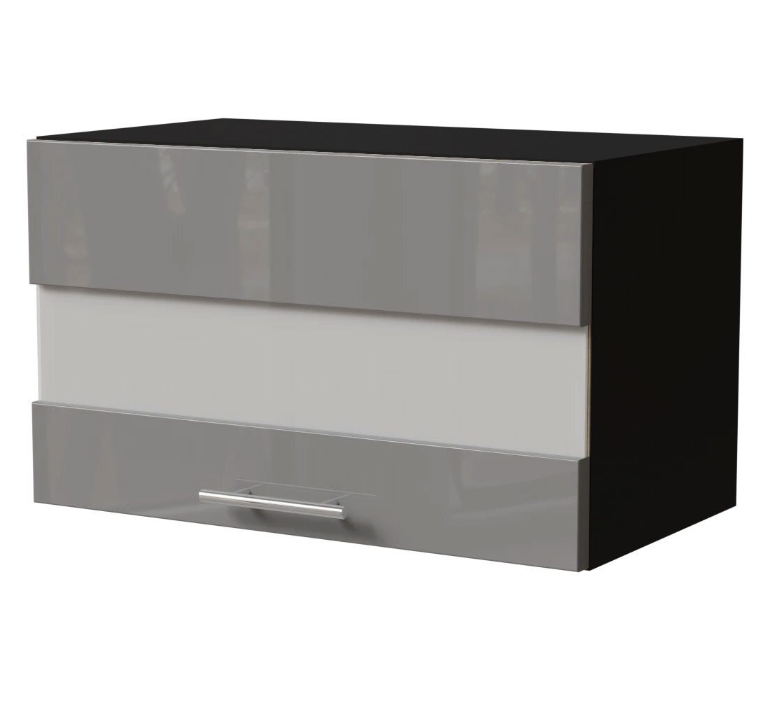 Feldmann-Wohnen Klapphängeschrank Essen (W4BS/60 LAM, 1 Klappe mit Milchglaseinsatz, innen 1 Fach, 1-St., moderne Optik, lackierte Fronten) 60x32,5x36cm schwarz - grau Hochglanz (ES-W4BS/60/LAM)