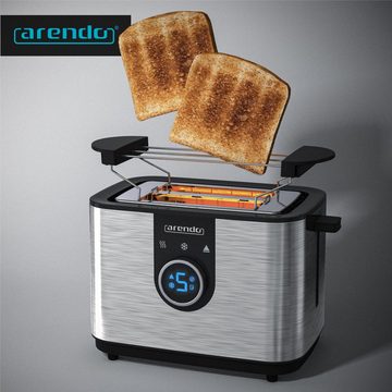 Arendo Toaster, für 2 Scheiben, 850 W, 7 Bräunungsstufen, Brötchenaufsatz, Krümelschublade, Edelstahl