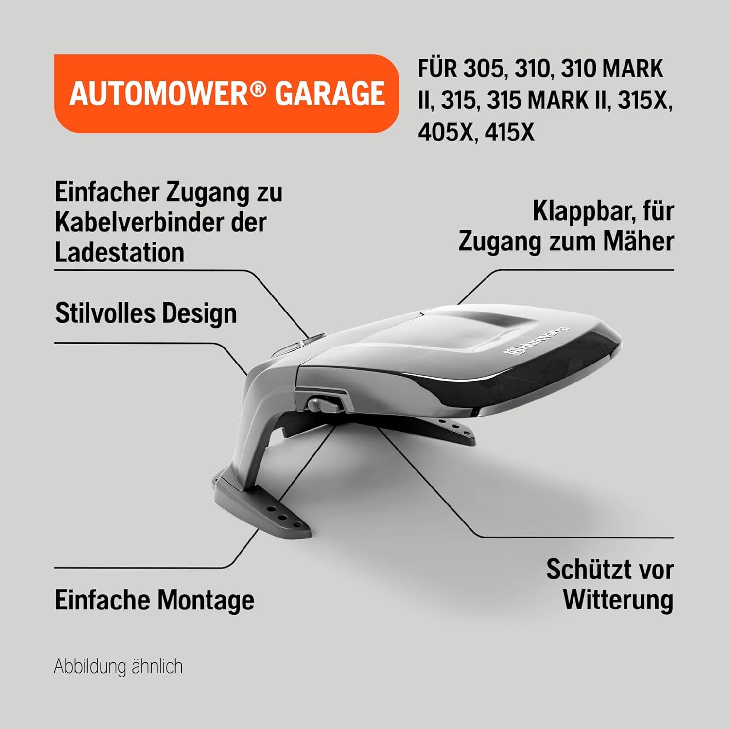 Husqvarna Mähroboter-Garage Automower Garage 300/405, BxTxH: 39.00x59.00x72.00 cm, Klappbares Dach, wetterfest, für 300 Serie & 405X/415X