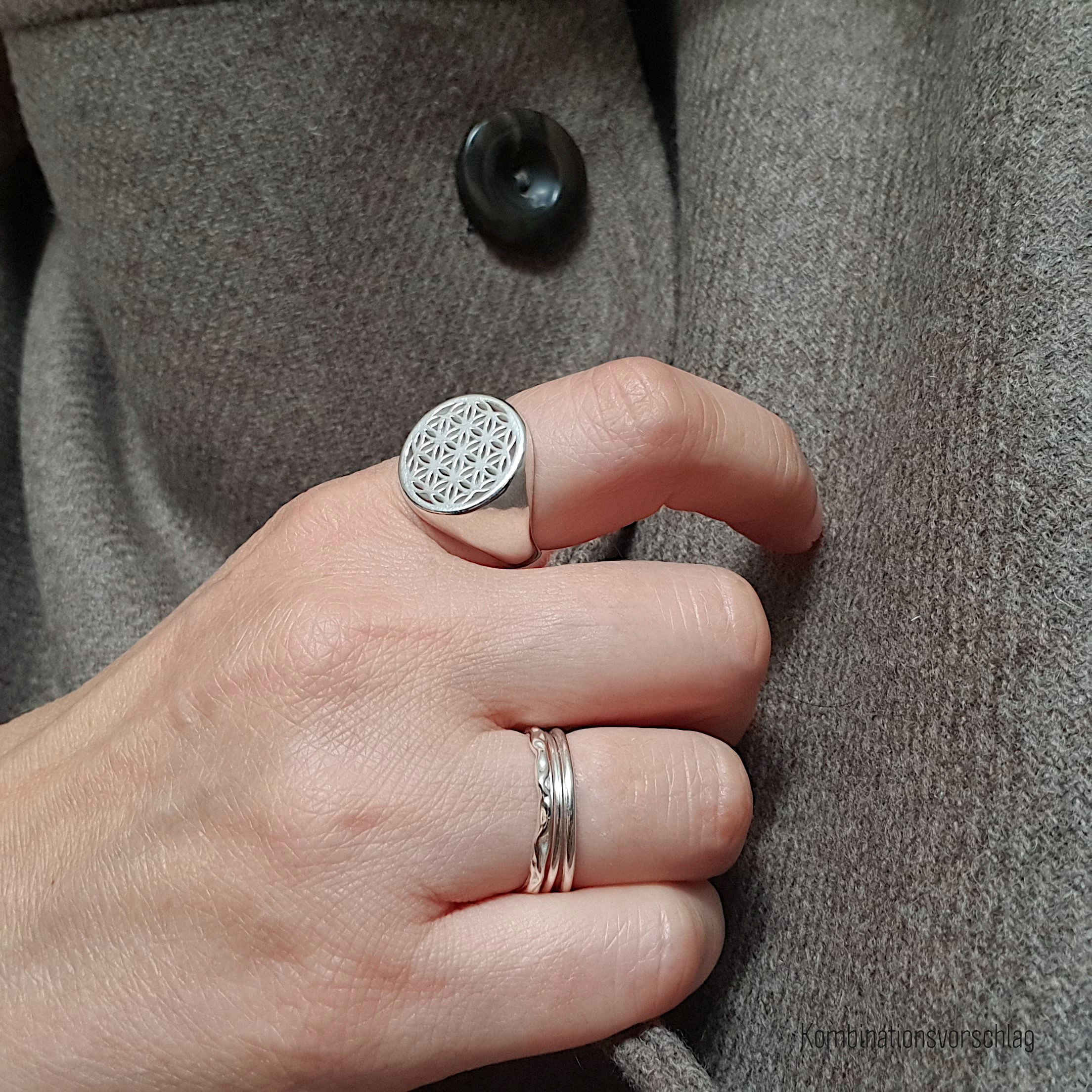 SCHOSCHON Silberring Lebensblume Damenring 925 Silber (Geschenk für Frauen Orientalisches Design, Blume des Lebens), Damen Fingerring Breiter Bandring 18 mm