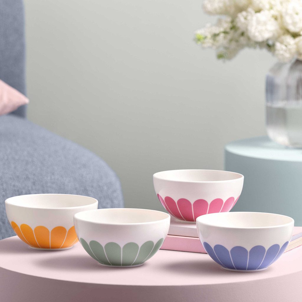 Villeroy & Boch Müslischale Fleur couleur Müslischale 4tlg. 14x14x7cm, Porzellan, (Set, 4-tlg), Premium Porcelain, mikrow.- & spülm.sicher, Made in Germany