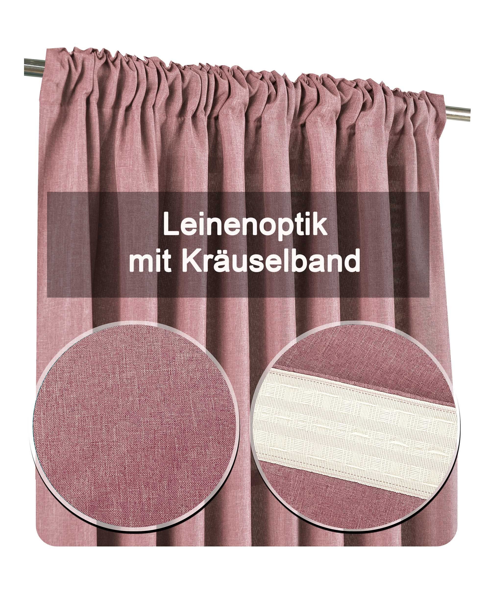 und cm Leinenoptik Vorhang 140x245 Altrosa Kräuselband Kräuselband Haus uni, blickdicht St), Gardine blickdicht, Struktur Deko, (1 Polyester