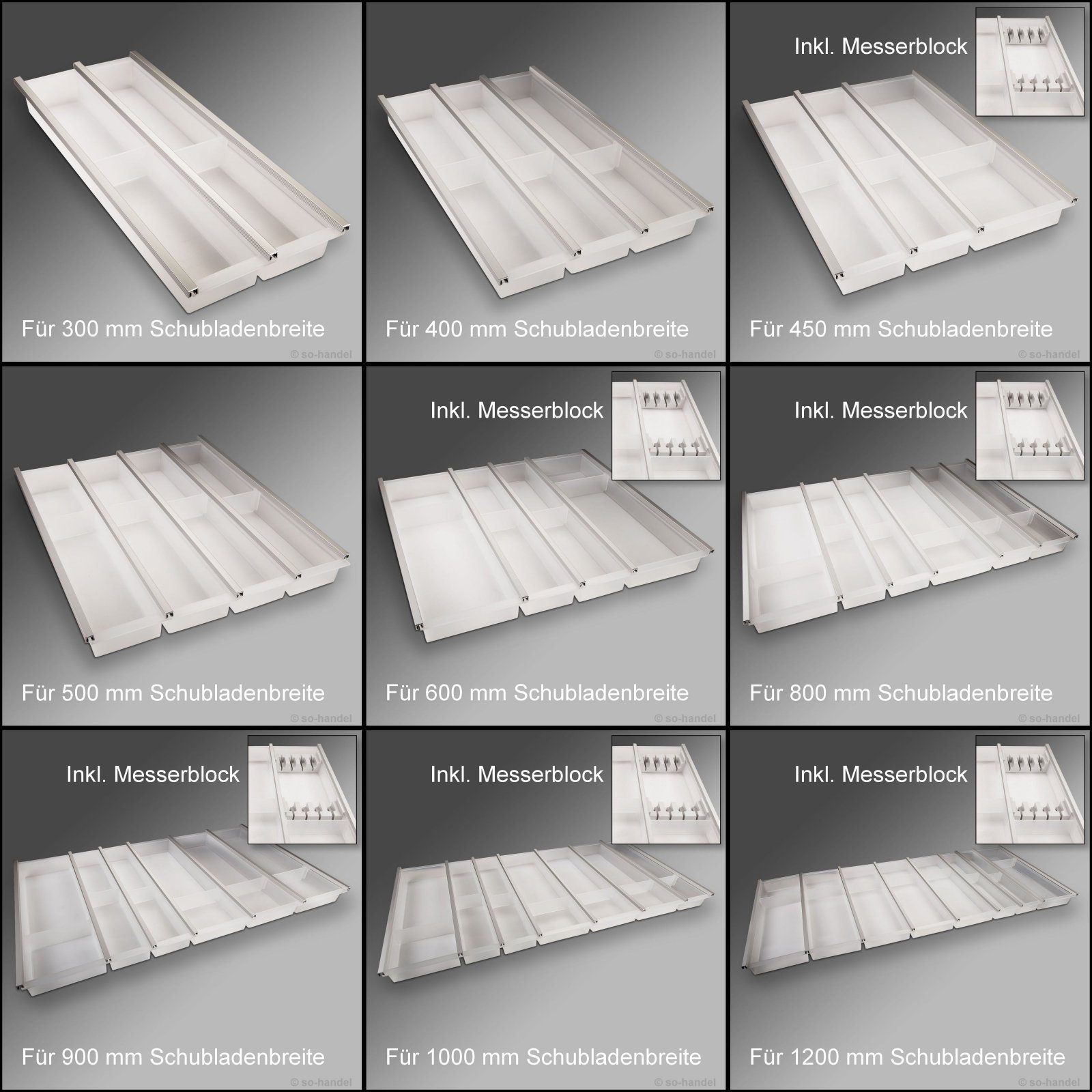 SO-TECH® Besteckeinsatz Cuisio Besteckeinsatz transluzent-weiß Schubladeneinsatz, für Korpusbreiten 300 - 1200 mm