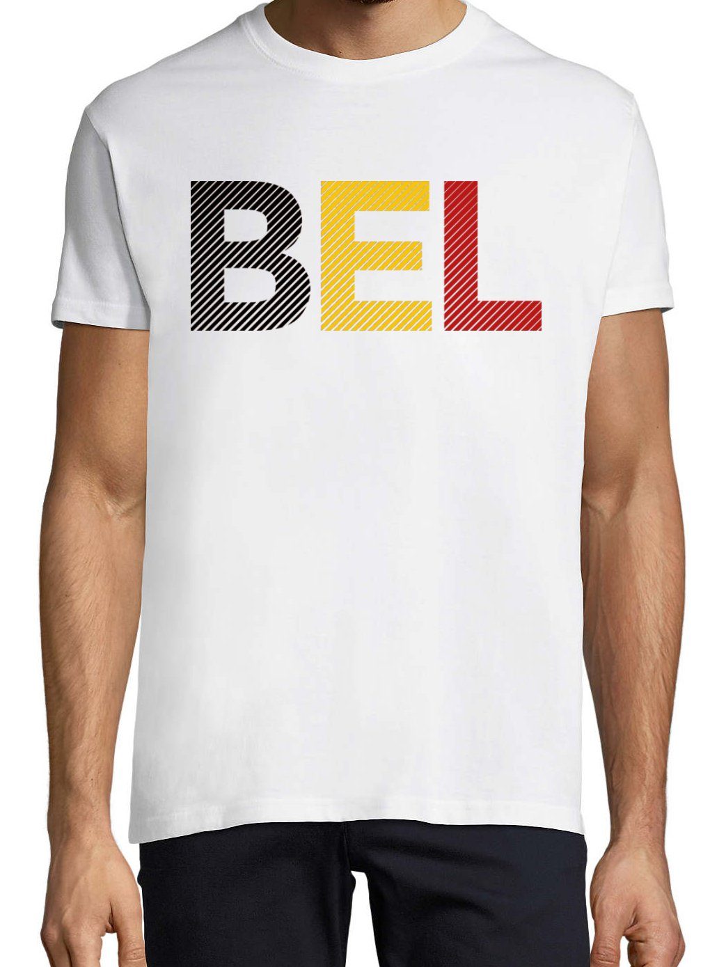 Frontdruck Fußball Belgien mit Trendigem Youth T-Shirt Herren Designz T-Shirt im Look Weiss