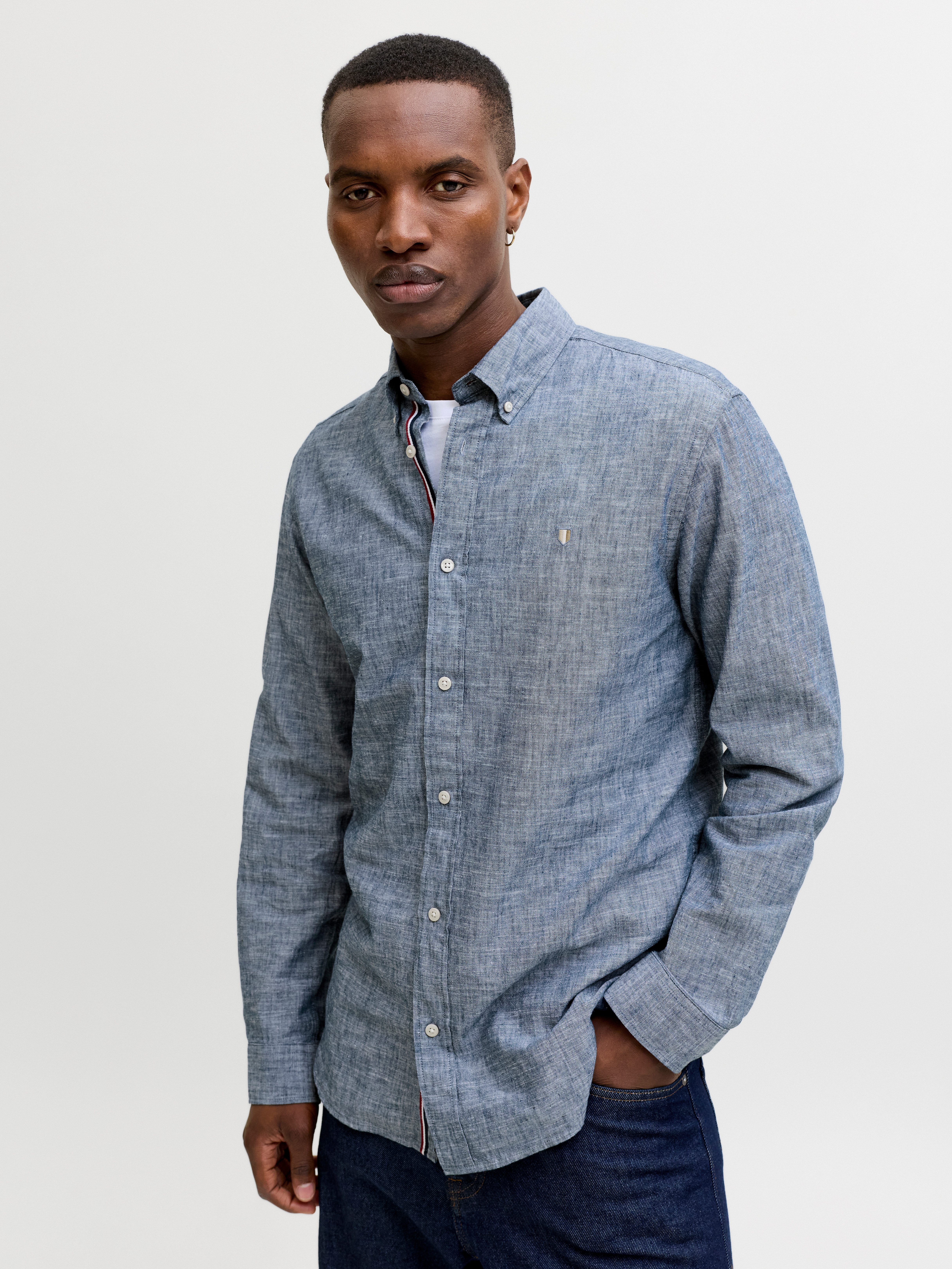 Jack & Jones Langarmhemd JPRBLUSUMMER LINEN BLEND SHIELD LS SHIRT