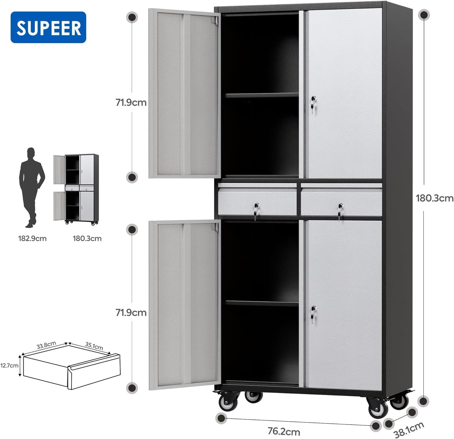 AOBABO Aktenschrank Rollwerkzeug-Lagerschrank Werkzeugschrank Schublade Ver günstig online kaufen