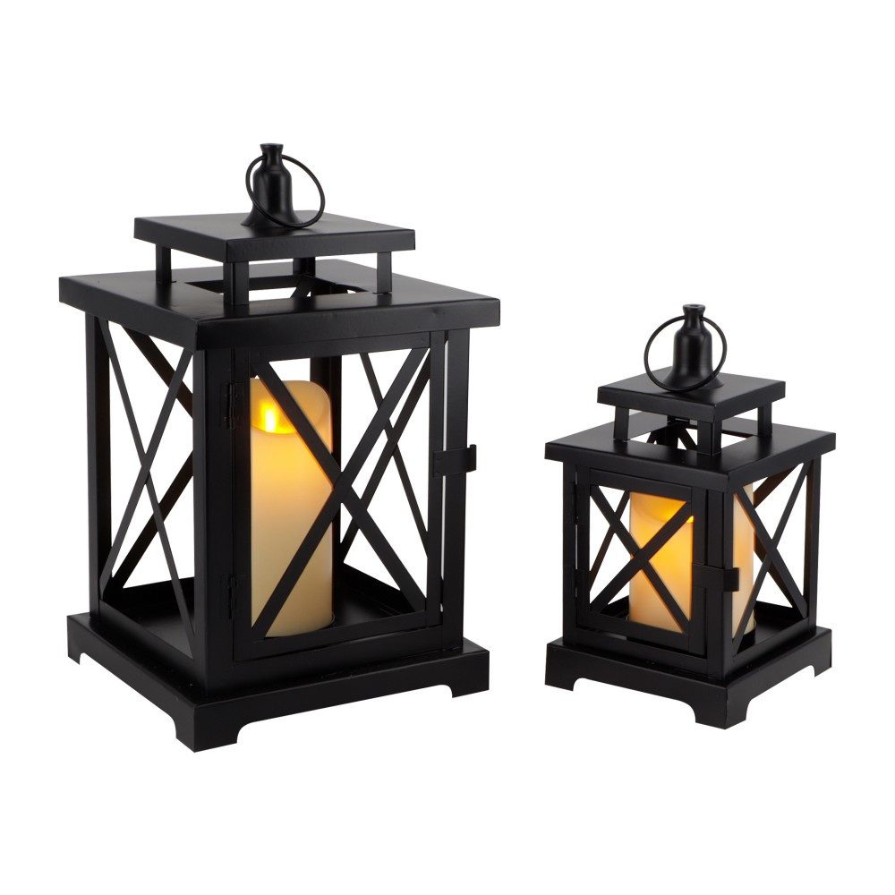 JHY DESIGN Kerzenlaterne 2er-Set Schwarze Kerzenlaternen, Metall Windlichter (Set, 2 St), 32/23,5 cm, Gartenlaternen Kerzenhalter, Innen & Außen