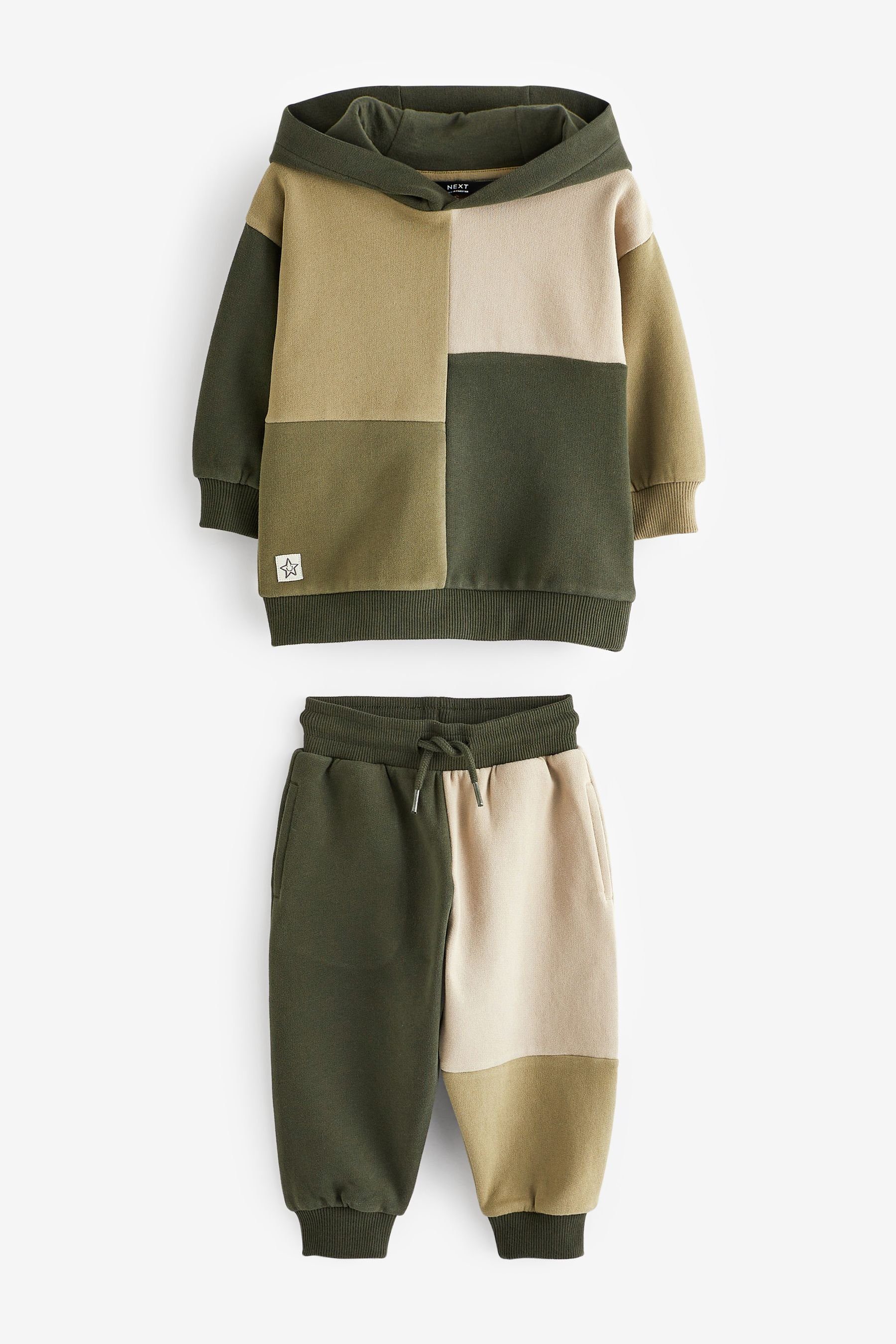 Next Sweatanzug Blockfarben-Kapuzensweatshirt und Jogginghose (2-tlg) Khaki Green & Mineral