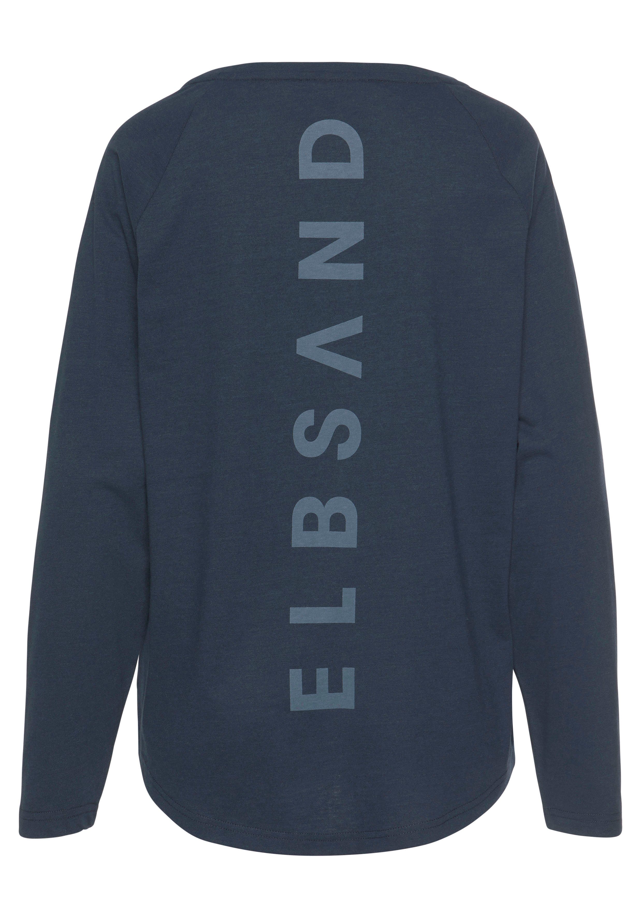 Langarmshirt sportlich-casual Logodruck Longsleeve hinten, Tinna Elbsand marine Baumwoll-Mix, aus mit