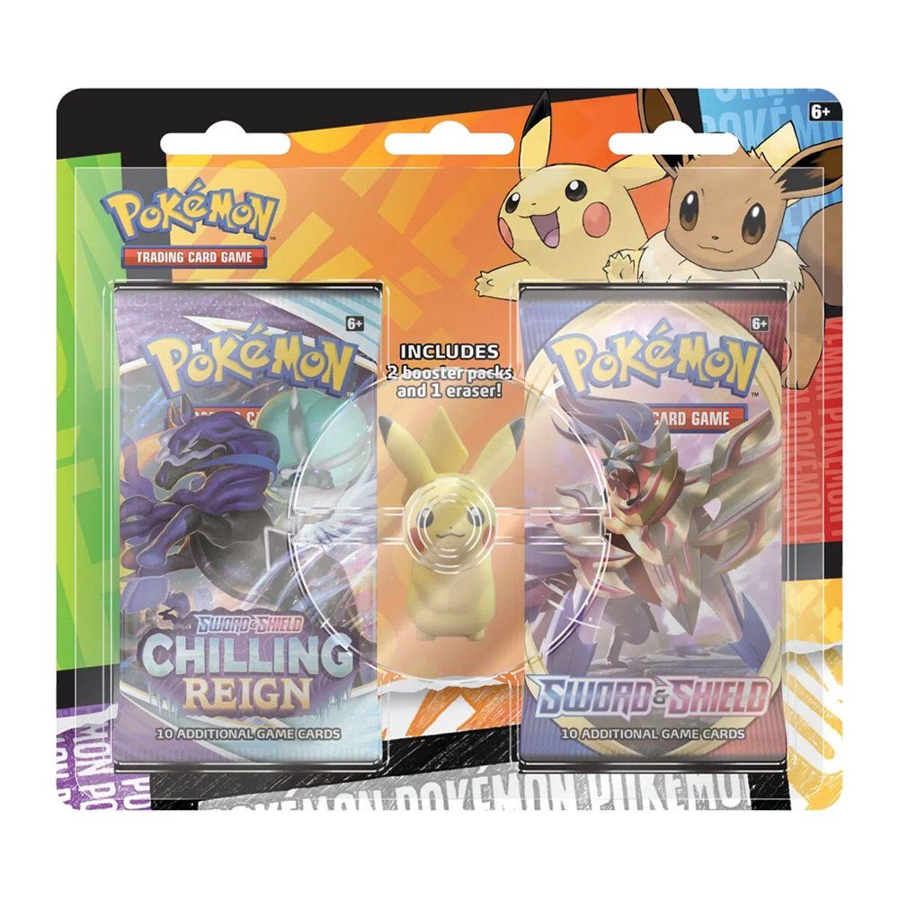 The Pokémon Company International Sammelkarte Pokémon Back to School mit Pikachu/Evoli Radiergummi (EN)