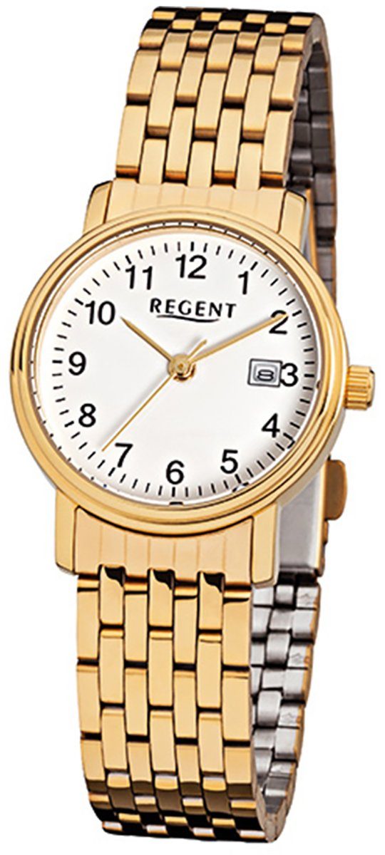 Regent Quarzuhr Regent Damen-Armbanduhr gold Analog F-717, Damen Armbanduhr rund, klein (ca. 27mm), Edelstahl, ionenplattiert