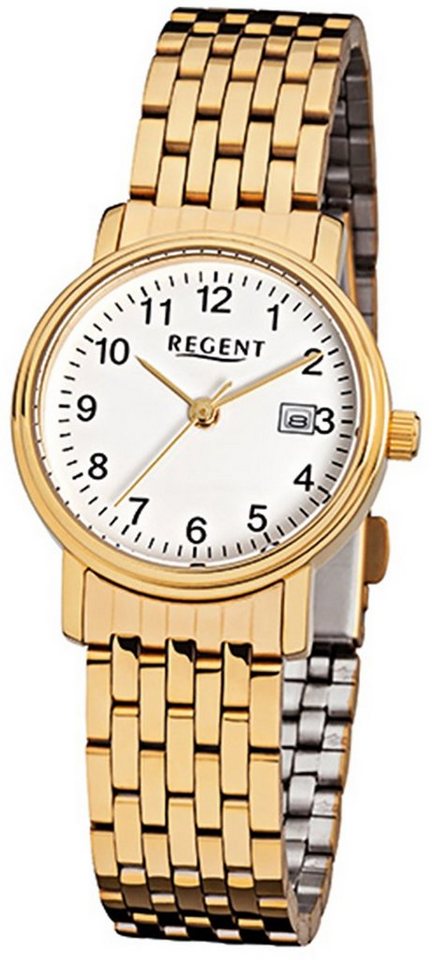 Regent Quarzuhr Regent Damen-Armbanduhr gold Analog F-717, Damen Armbanduhr  rund, klein (ca. 27mm), Edelstahl, ionenplattiert, Stahl ionenplattiert gold