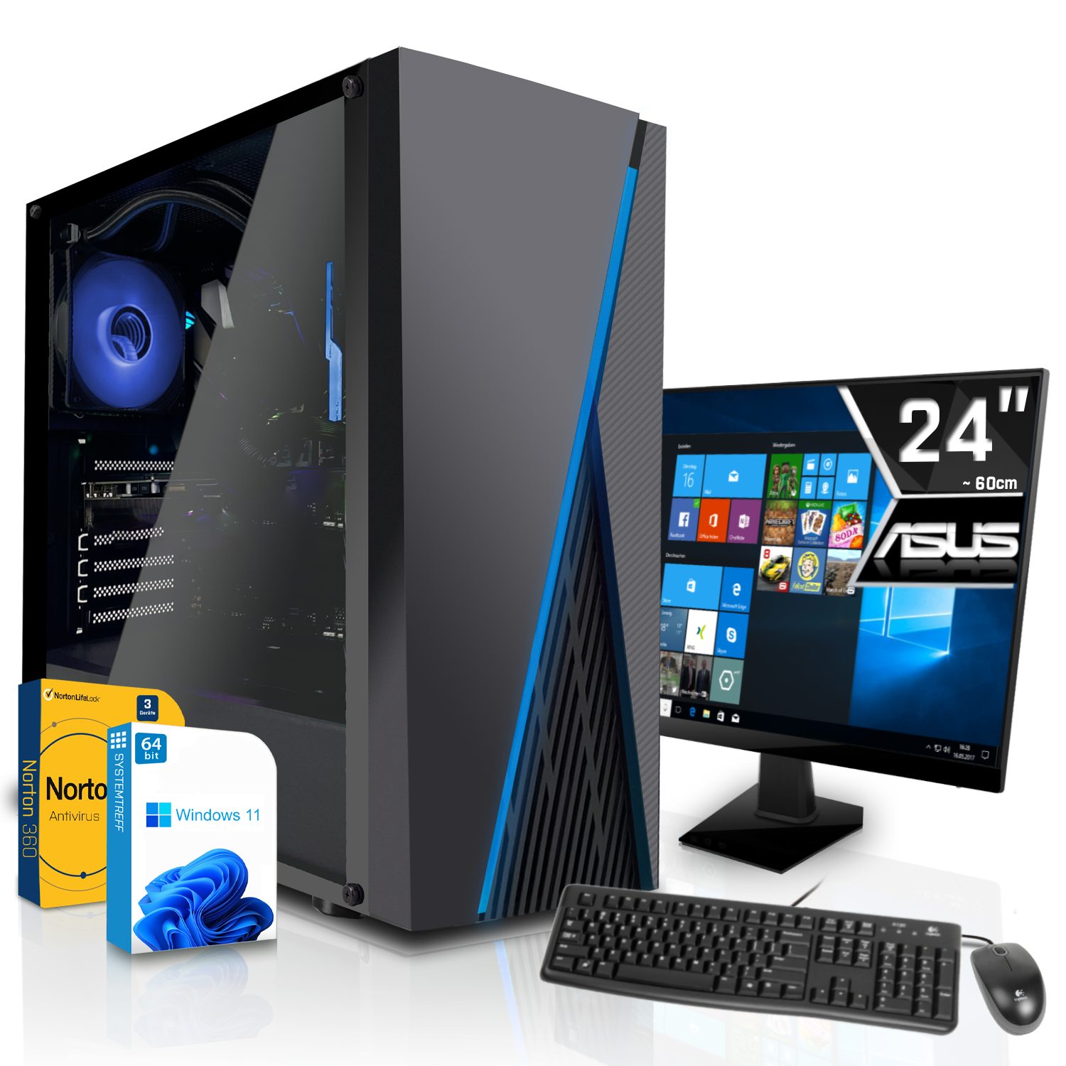 SYSTEMTREFF Gaming-PC-Komplettsystem (24", AMD Ryzen 5 5500, Nvidia Geforce  GTX 1660 Ti 6GB, 8 GB RAM, 512 GB SSD)