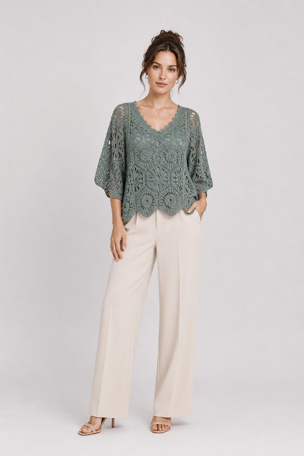 ITALY VIBES Blusenponcho - Häkelshirt - Spitzenshirt - ITALY VIBES - Boho - Oversize ONE SIZE- passend für Größen S - L