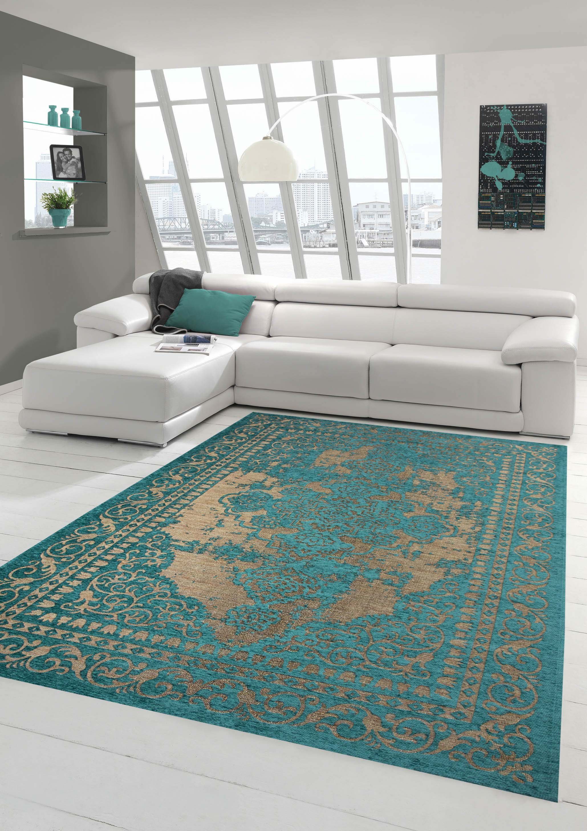 Teppich »Moderner Teppich Designer Teppich Orientteppich Wohnzimmer Teppich  mit Bordüre in Türkis Beige«, Teppich-Traum, rechteckig, Höhe 9 mm online  kaufen | OTTO