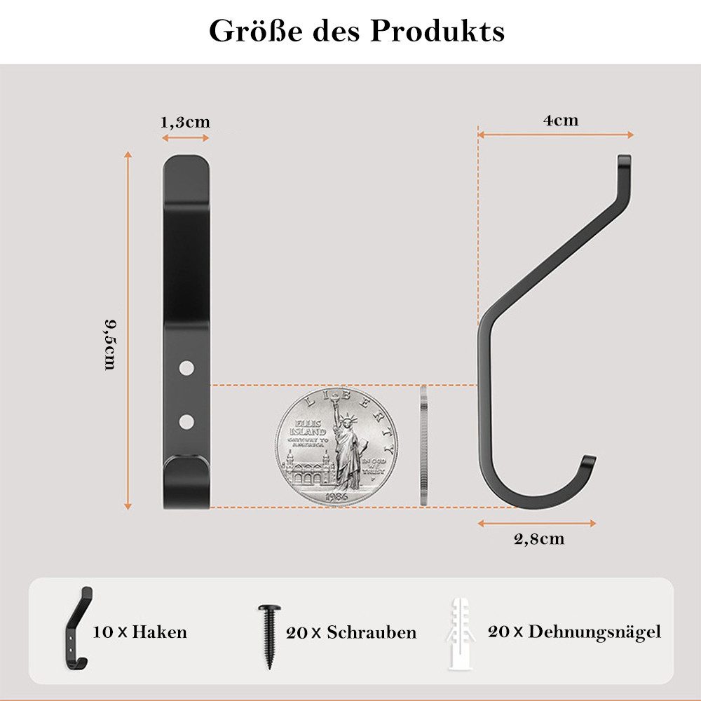 NUODWELL Garderobenhaken 10-Stück Garderobenhaken, Flurgarderobe, Wandhaken günstig online kaufen