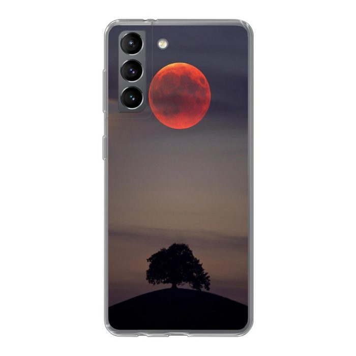 MuchoWow Handyhülle Mond - Baum - Rosa Phone Case Handyhülle Samsung Galaxy S21 Silikon Schutzhülle