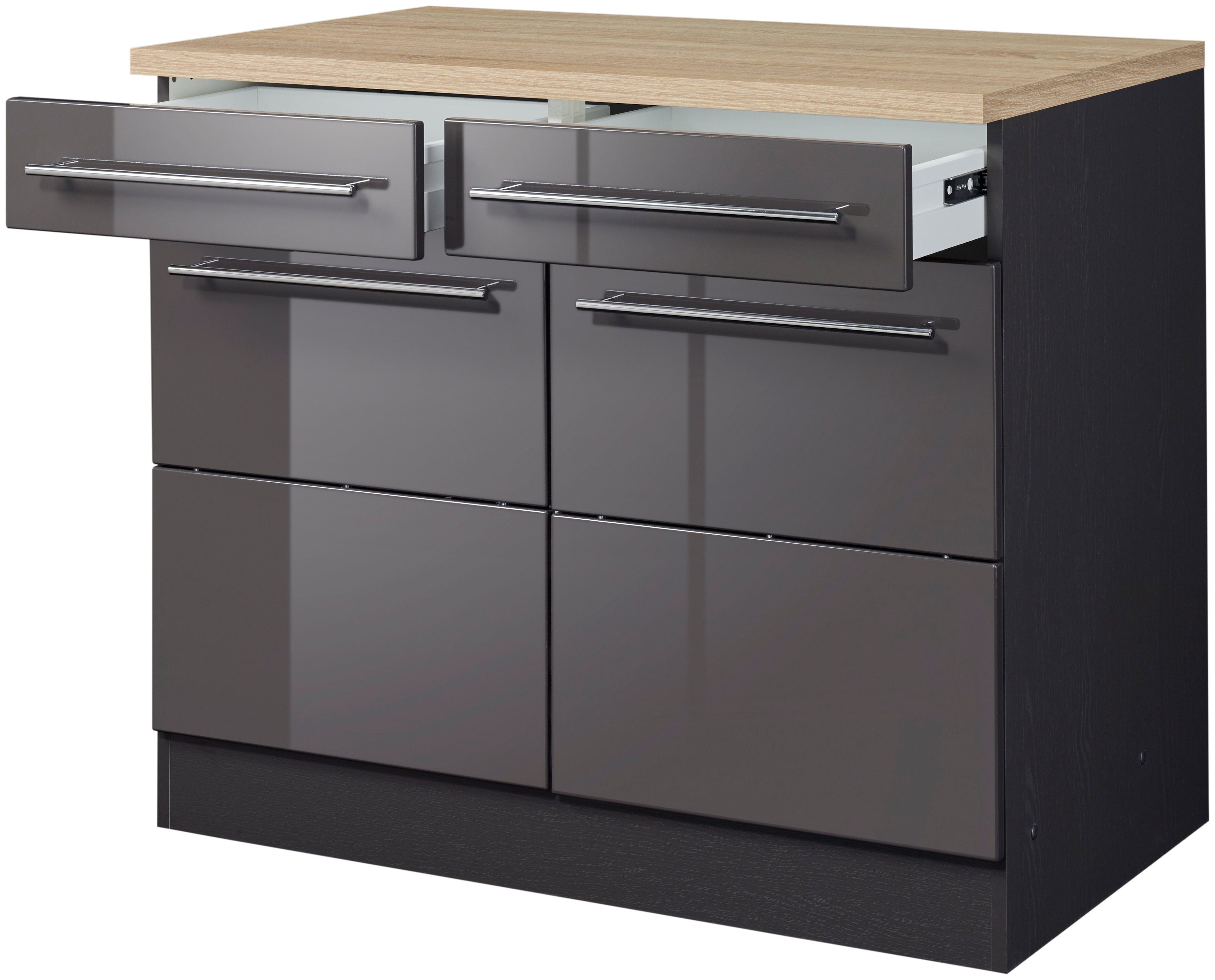 KOCHSTATION Unterschrank KS-Wien Breite 100 cm, 2 Türen, 2 Schubkästen, für viel Stauraum