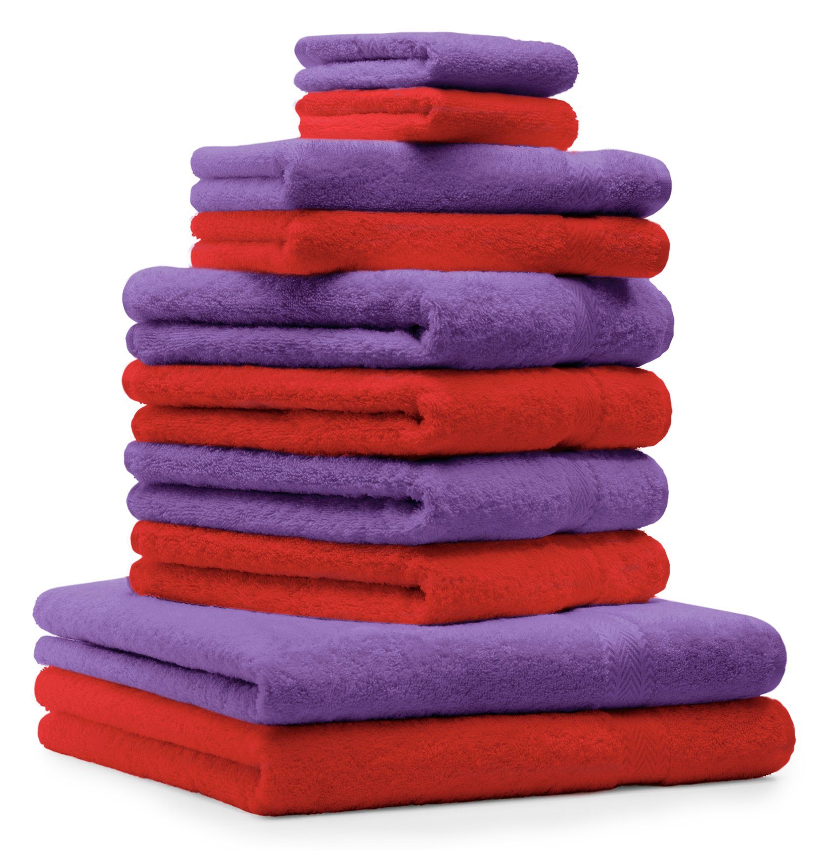 CLASSIC Handtuch-Set Baumwolle 100% Handtuch Farbe Set Betz lila, 10-TLG. rot und