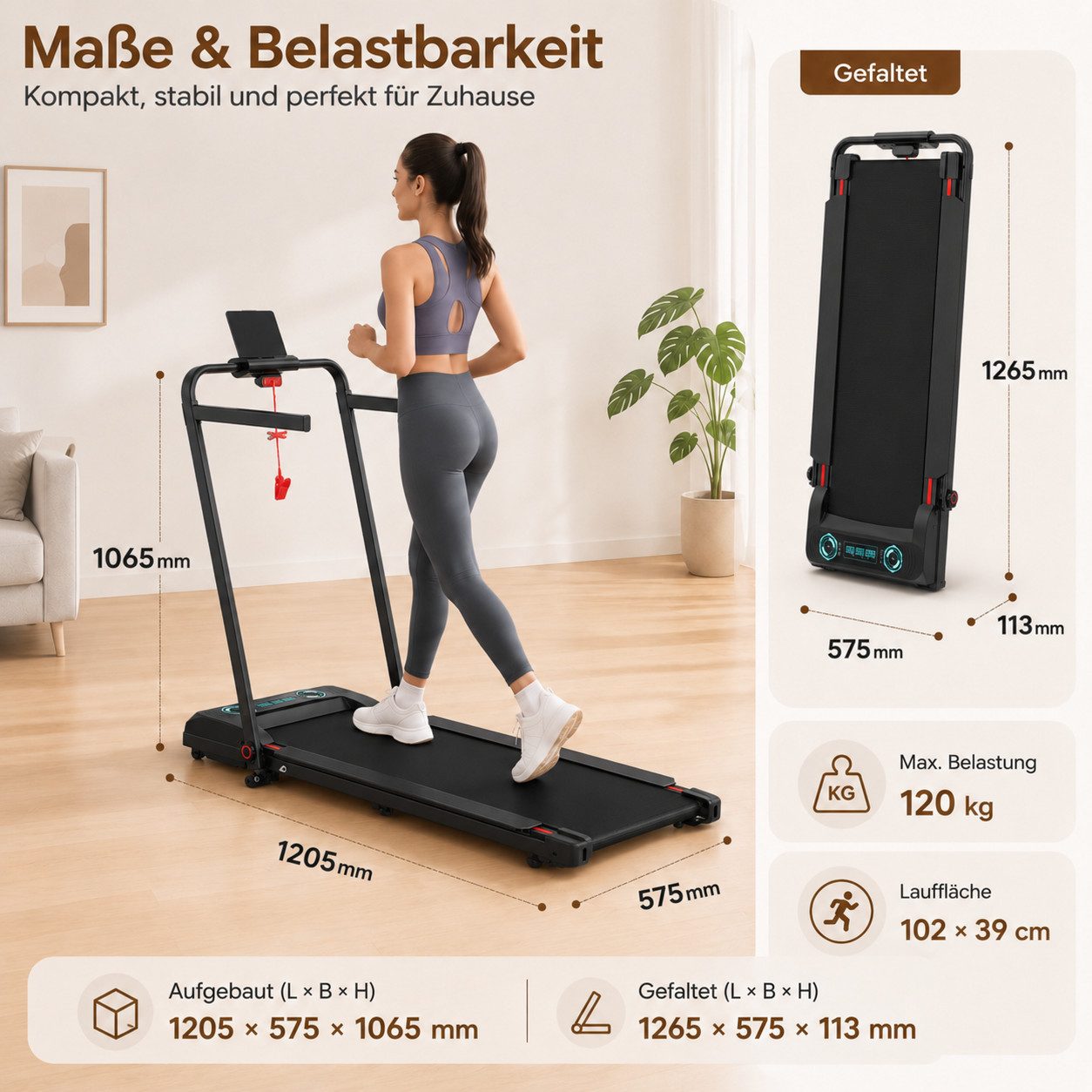 LIKESPORTING Laufband zu Hause,Walking Pad 6/8 km/h, leiser Motor, Fernbedienung, 40*102cm Laufbereich, Max 8 km/h,für Büro und Wohnung, 14%Steigung